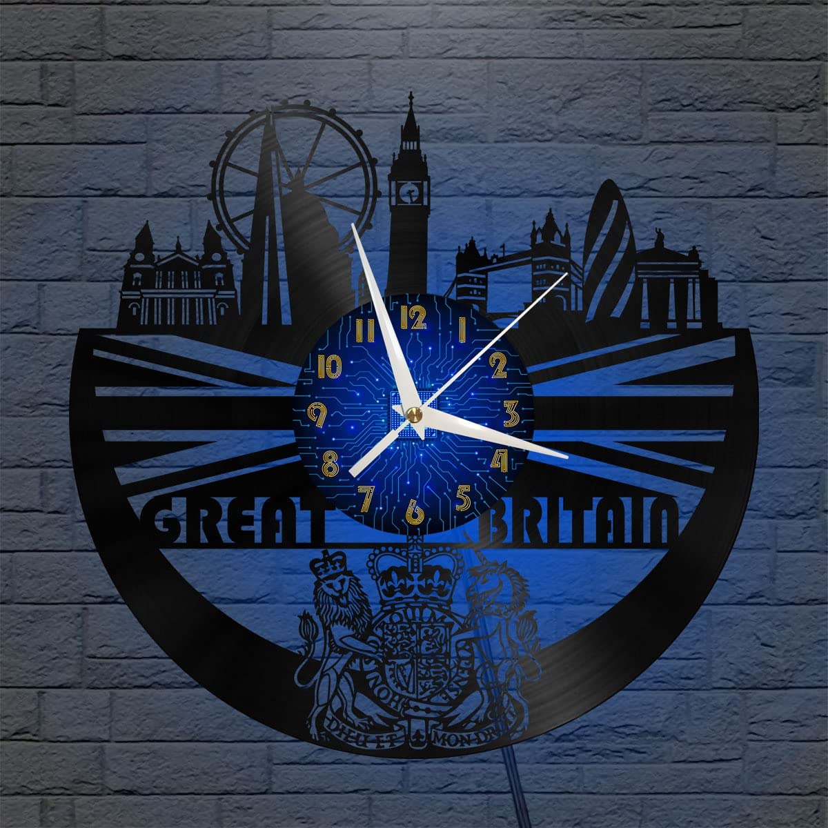 Horloge murale vinyle lumineuse LED 12 pouces avec mécanisme silencieux quartz