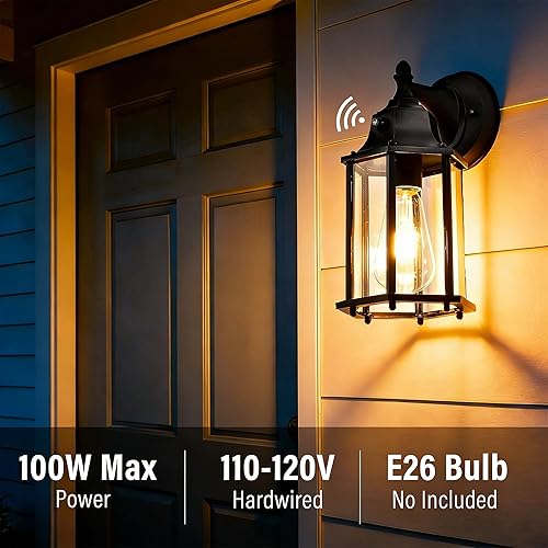 Miniatura 4 de Farol de pared para exteriores del atardecer al amanecer, paquete de 2 lámparas de pared negras para montaje en pared, aplique de pared al aire