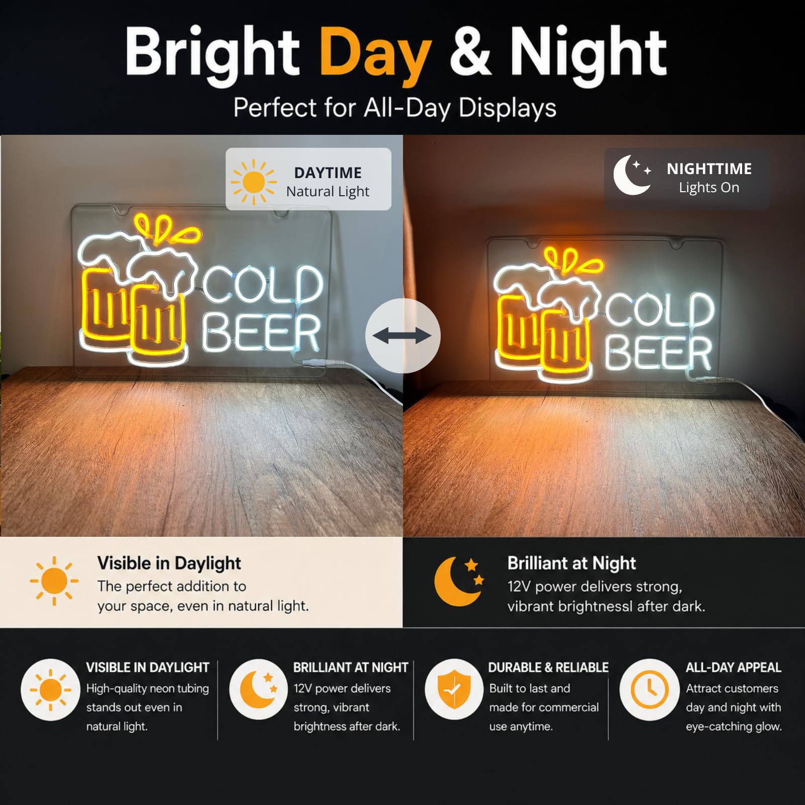 Letrero de neón de cerveza fría para bar de negocios y hogar, luz LED de PET flexible y duradera para pub, cueva de hombre, garaje, regalo único para hombres, padres, propietarios de bares o clubes