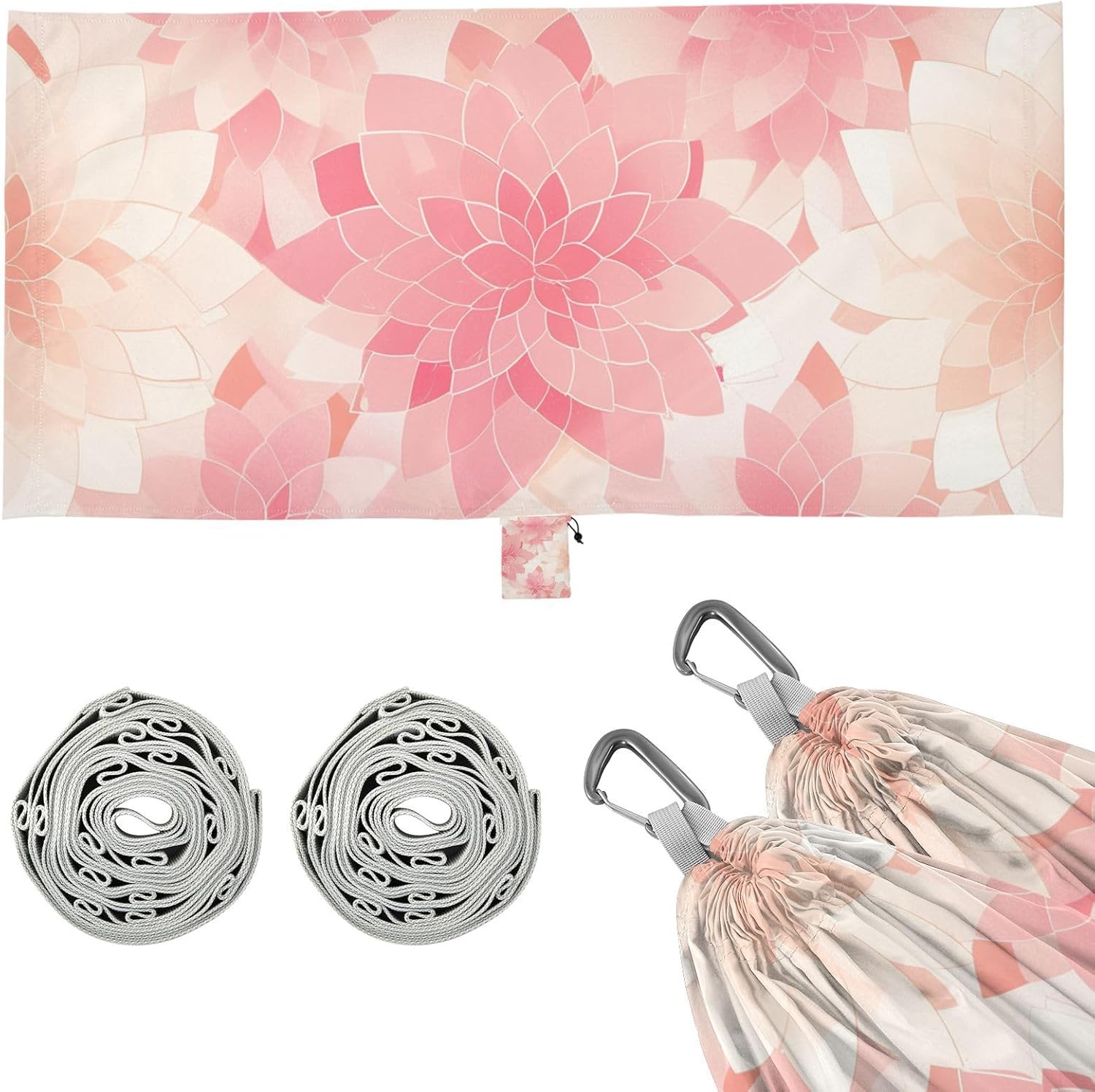 Rosette Floral Pattern Peach Gold Camping Hammocks Rope Hammock for Camping Travel Accessories