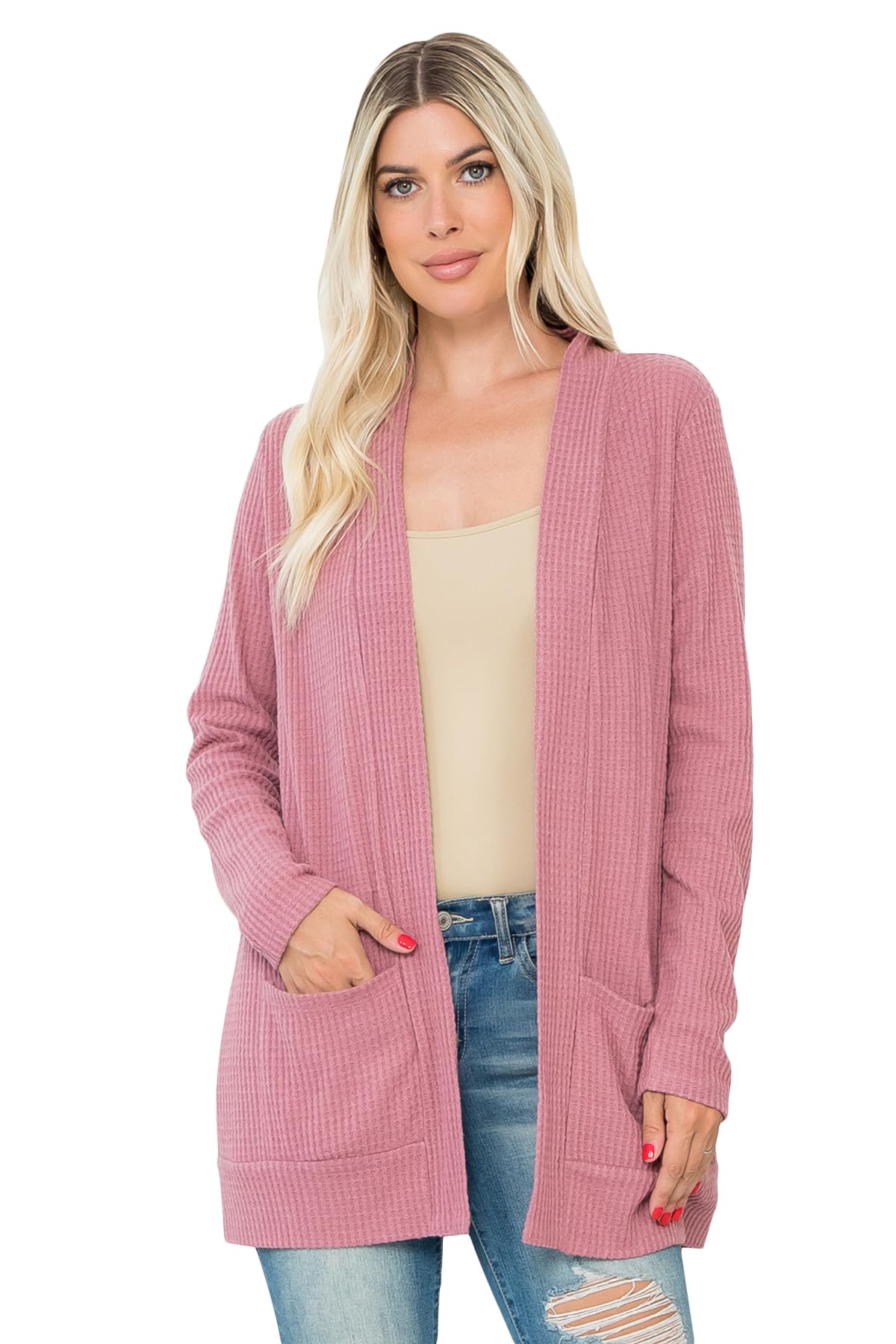 Classic Long Sleeve Open Cardigan - Relaxed Lightweight Pocket Shawl Cardi Outerwear Buffalo Plaid Check, Floral, Solid