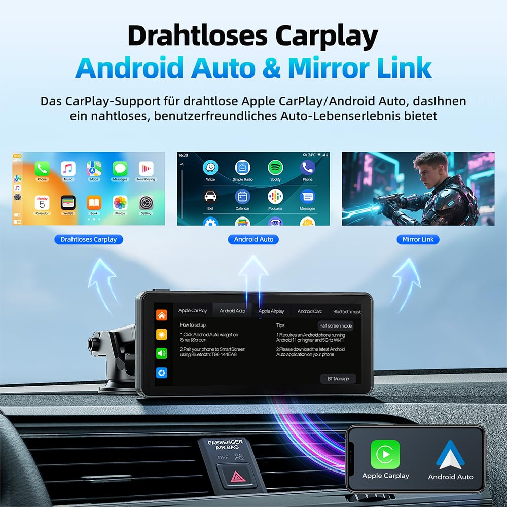 Screen CarPlay Android Wireless 6.86 Pollici GPS Bluetooth - Dettaglio