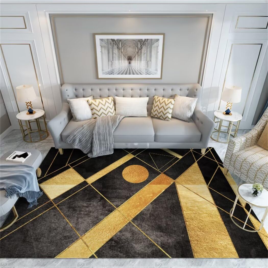 Tapis route enfant 200x260cm noir jaune moderne pour grand salon