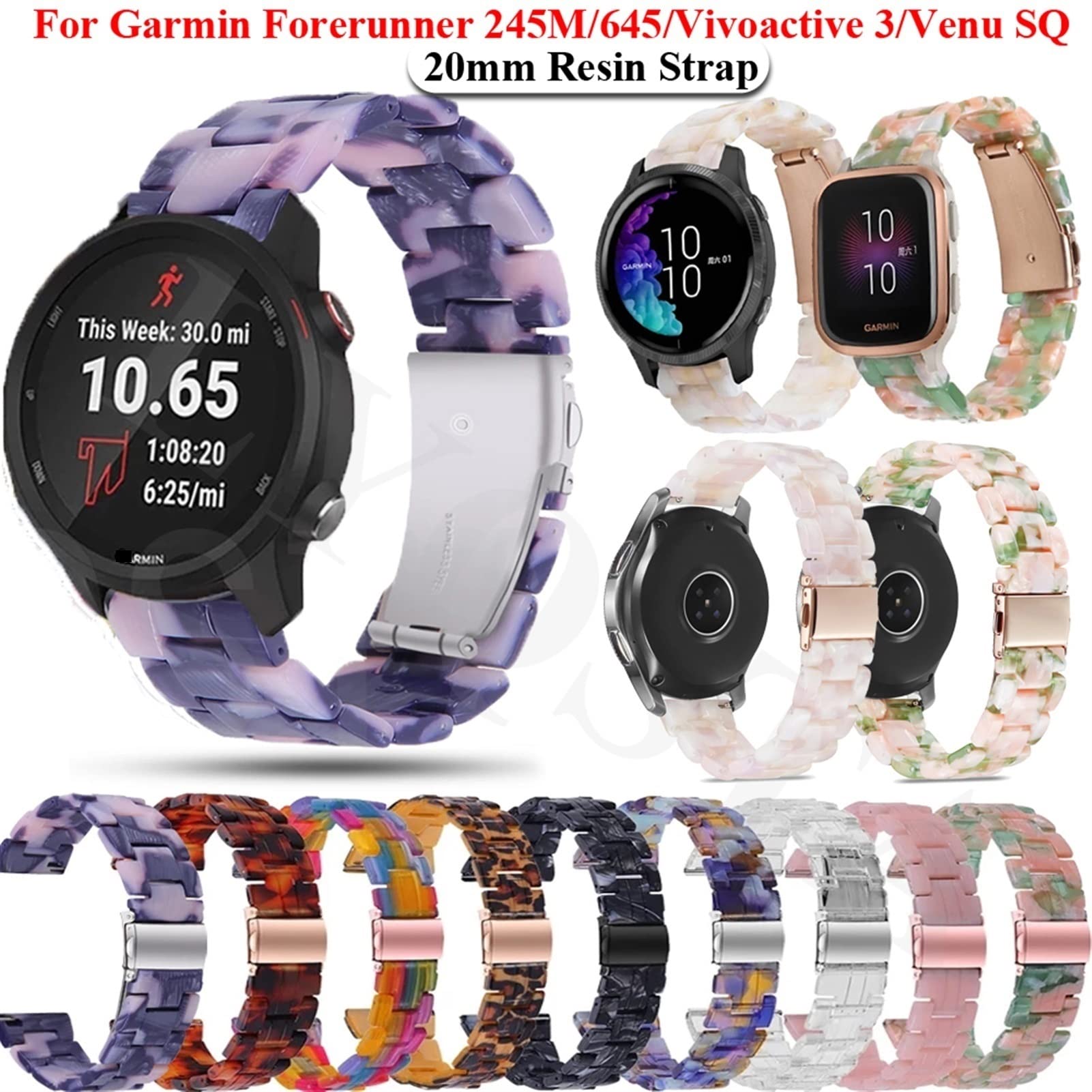 PHYSUN-Compatible With Garmin Forerunner 165 Bands, 20mm Silicone Replacement Strap Garmin Vivoactive 5 Forerunner 55 245 645 Music Smartwatch - View #2