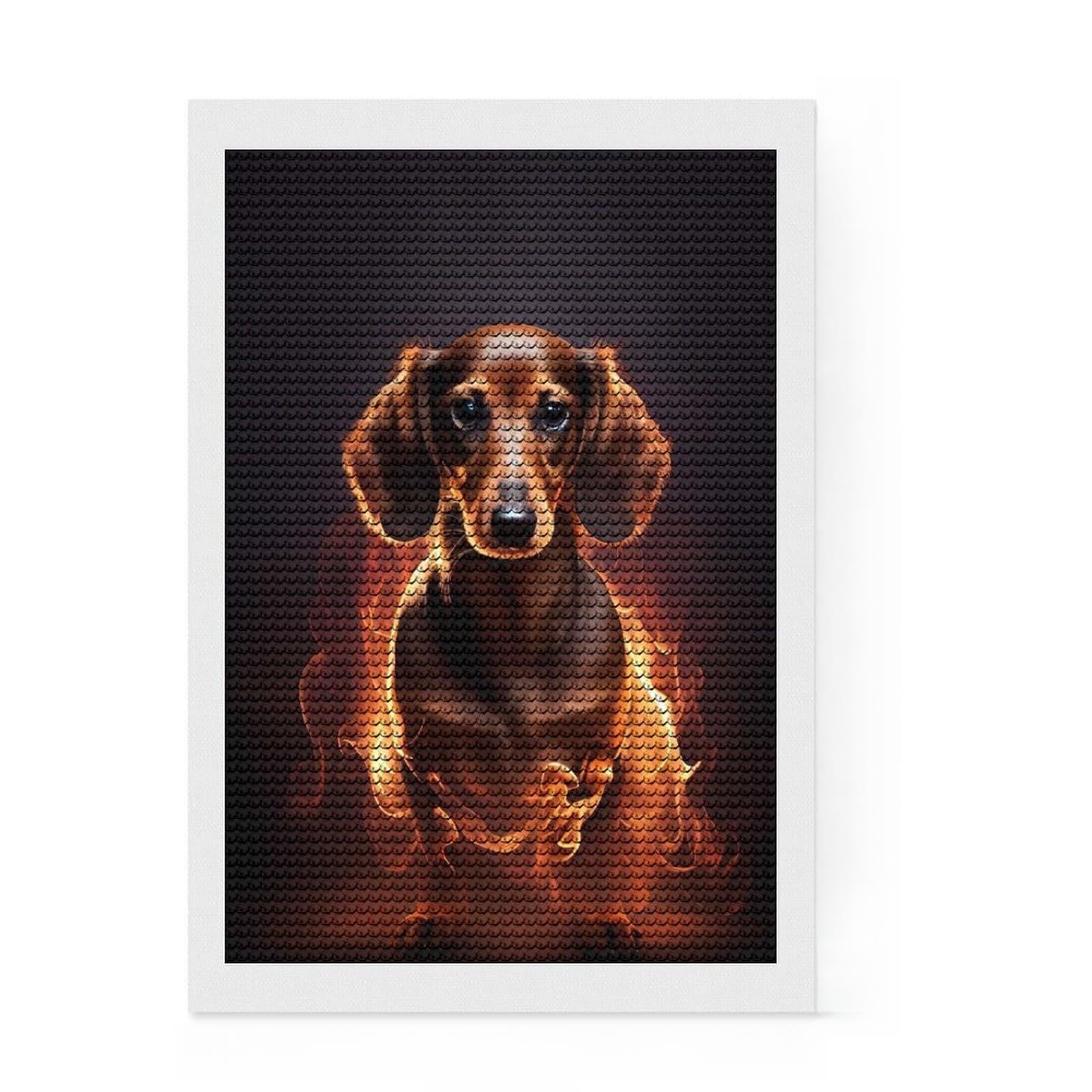 Junmoney Dachshund Fire Diamond Painting Canvas Set 8"x12", for Teens, Simple to Start, Farmhouse Decor, Thoughtful Handmade Gift