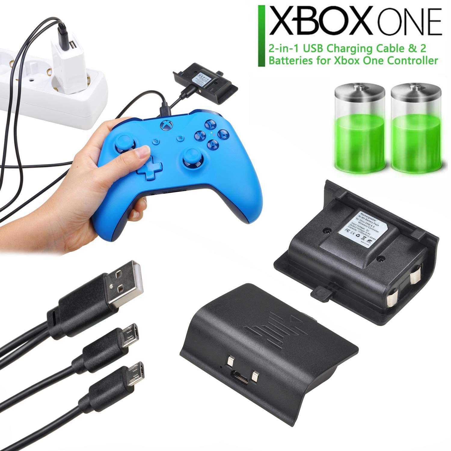 Pickle Power Batterie Rechargeable avec câble de Charge Micro USB 2 en 1 pour Xbox One/One S/One X/One Elite (Pas pour Xbox Series X|S)