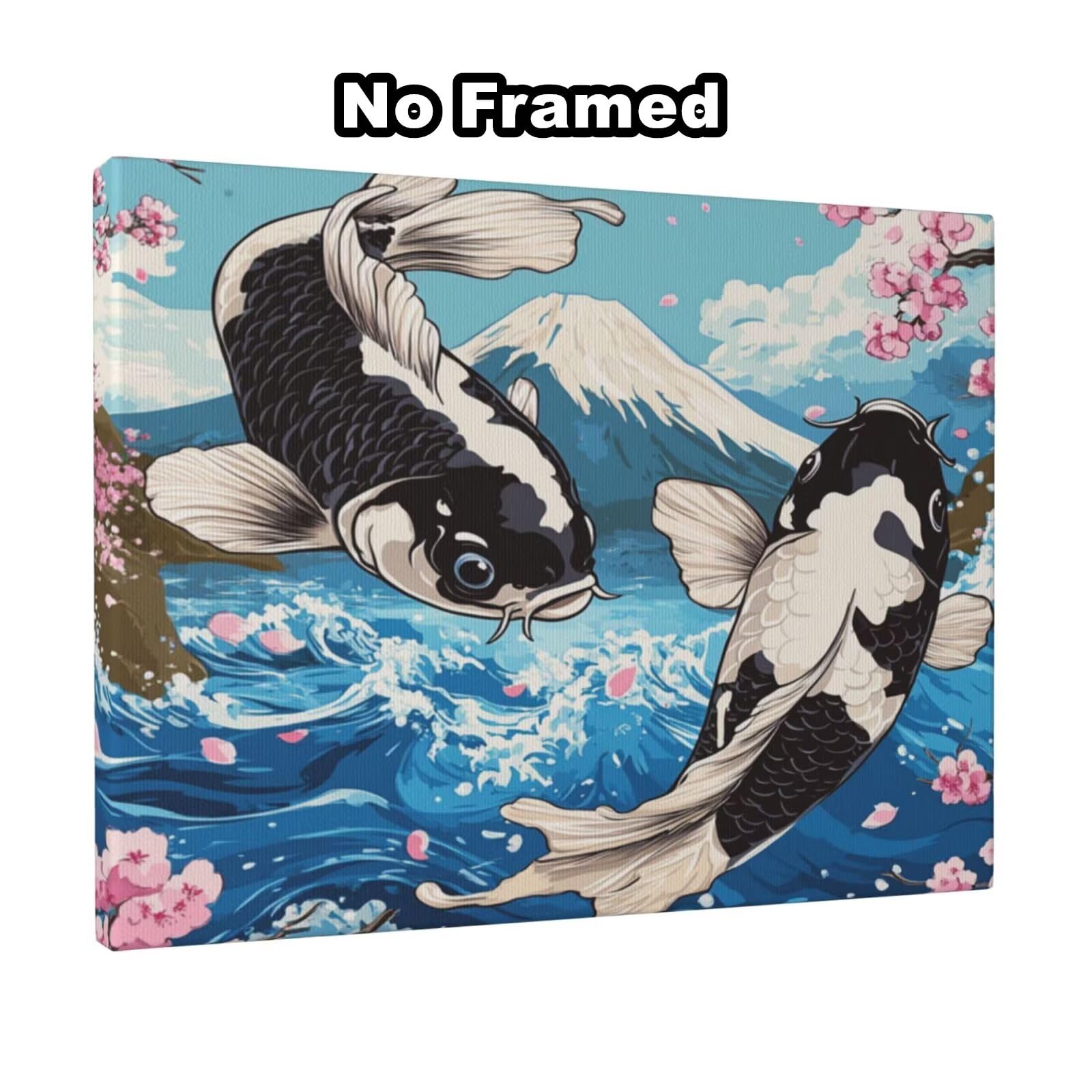 Malen nach Zahlen MK376 Malen-nach-Zahlen-Set für Erwachsene, Motiv: Kirschblüte, Fisch Malen nach Zahlen für Anfänger, Acryl, Ölgemälde zum Selbermachen, Kunsthandwerk für Wanddekoration – (90 x 60