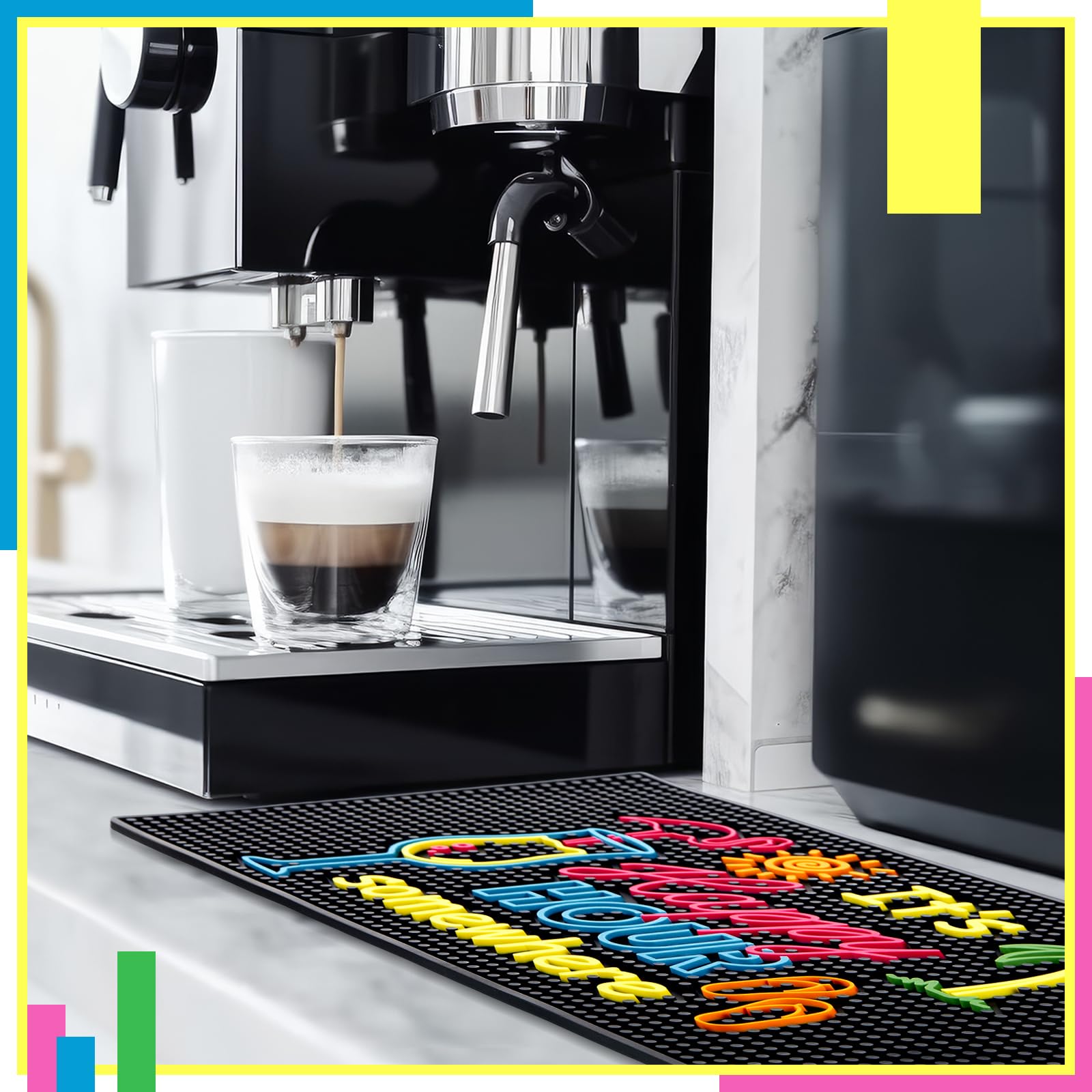 Jingmore Tappetino da bar in gomma per barista da bar, per piano di lavoro, antiscivolo, anti-fuoriuscite, per accessori da cocktail per la casa (61 x 30 cm, Happy Hour da qualche parte)
