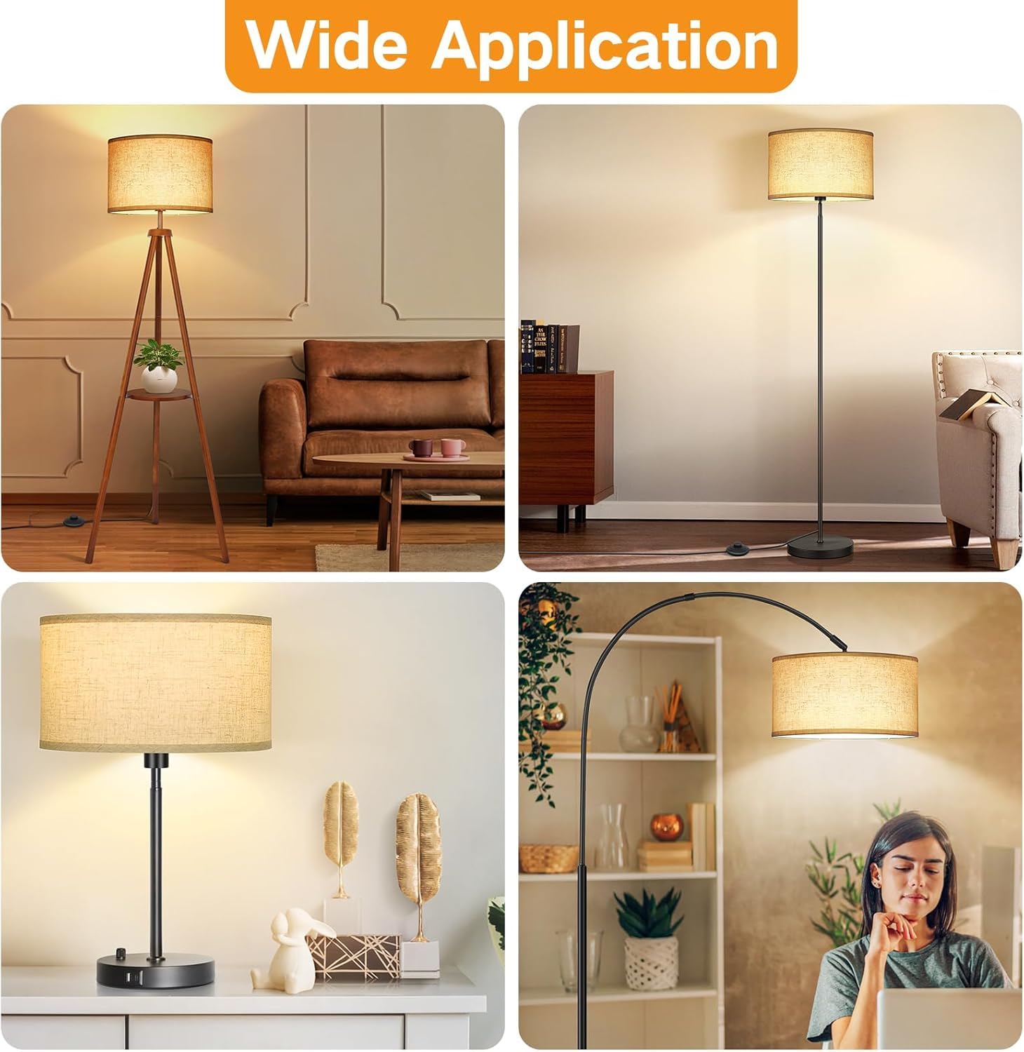 OUTON Blanc Grand Abat-jour pour Lampadaires, 40,6cm x 40,6cm x 22,9cm, Facile à Monter, Abat-jour de Remplacement en Forme de Tambour en Lin pour Lampes de Table