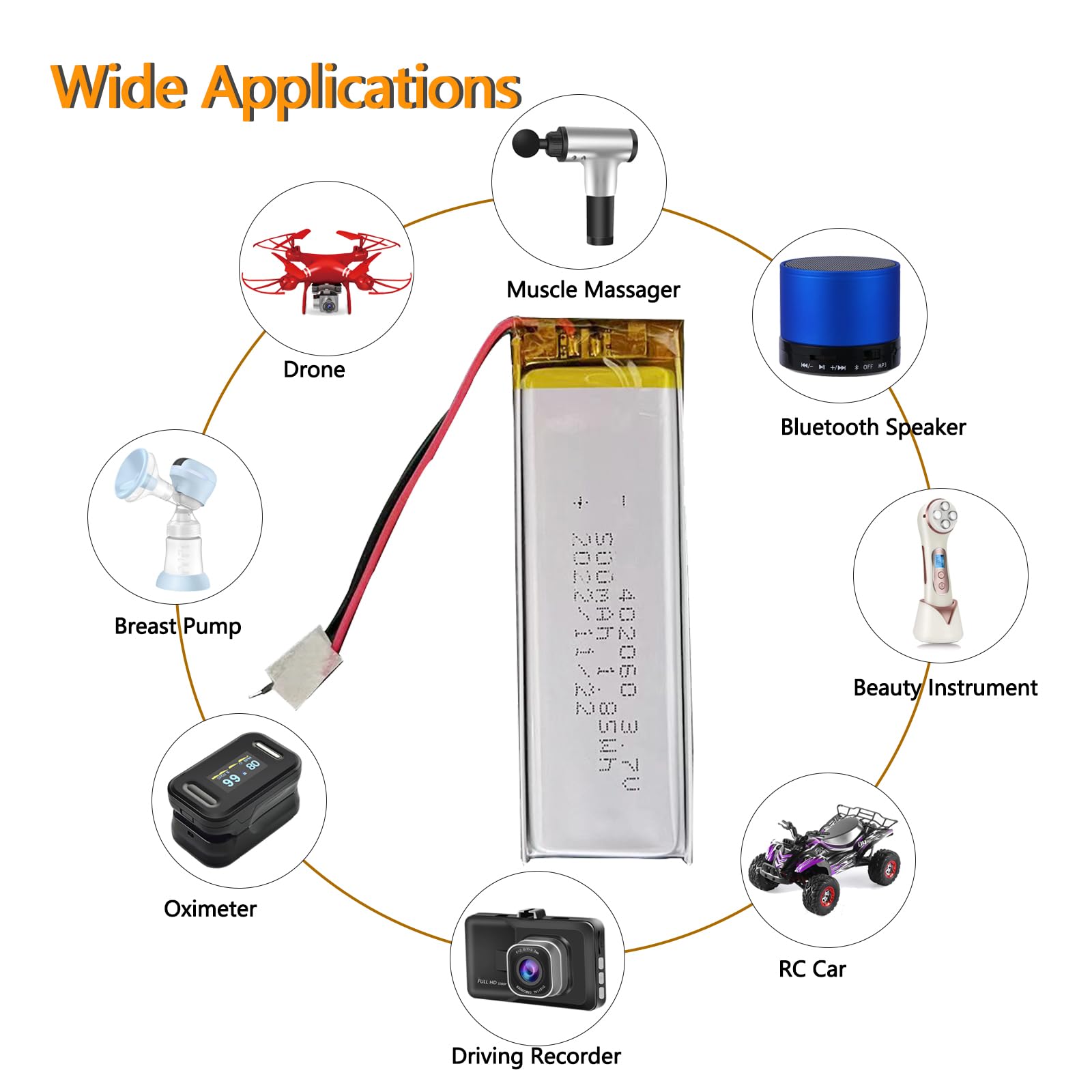 Batteria 402060 3,7V 500mAh Ricaricabile Li-Po Polimeri Litio Battery Alta Quali - Foto 4