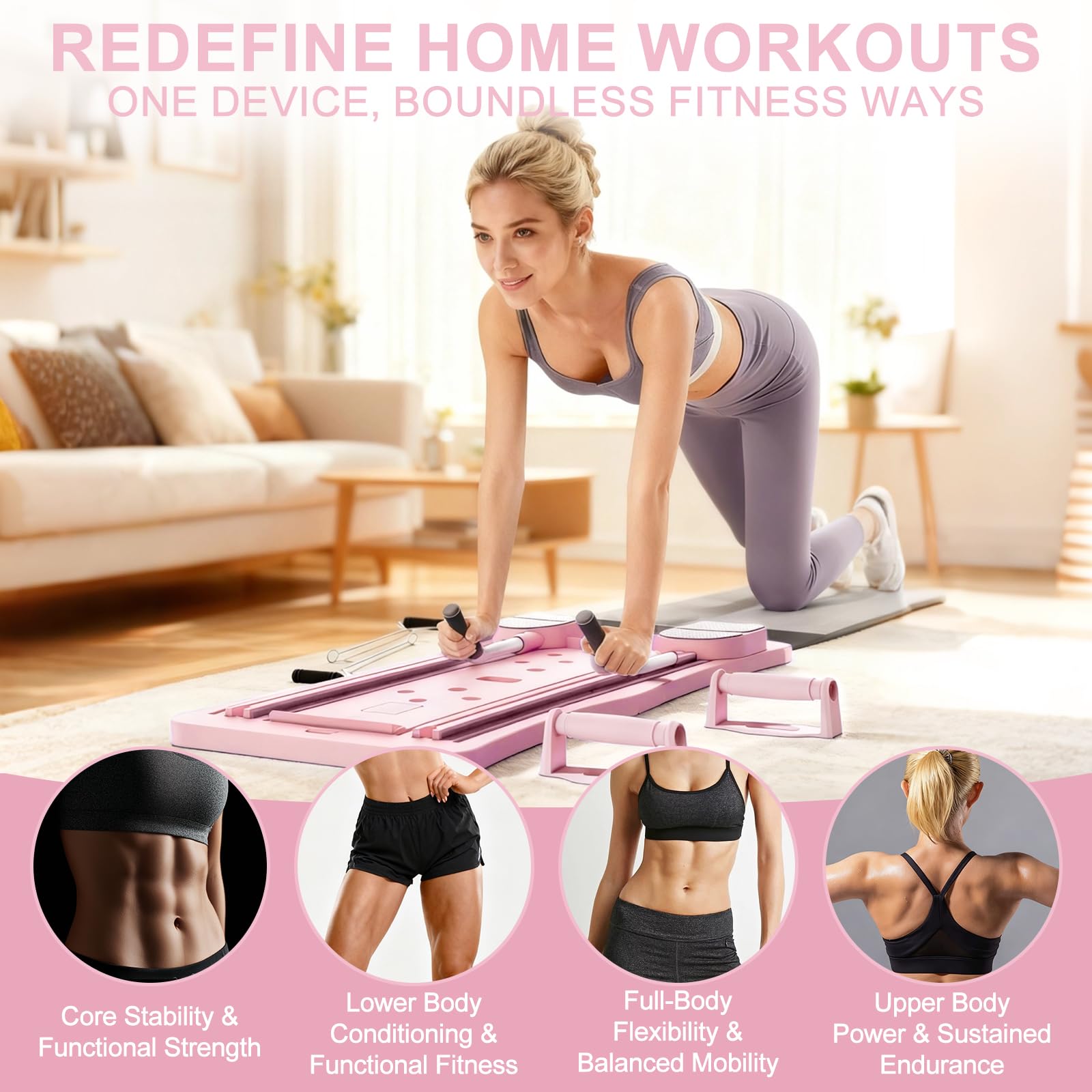 WingFly Pilates Reformer, 5 en 1 Pilates Board Pliable avec Roue Abdominale à Rebondissement Automatique et Minuterie, AB Roller Machine Multifonctionnel pour la Maison et la Salle de Sport