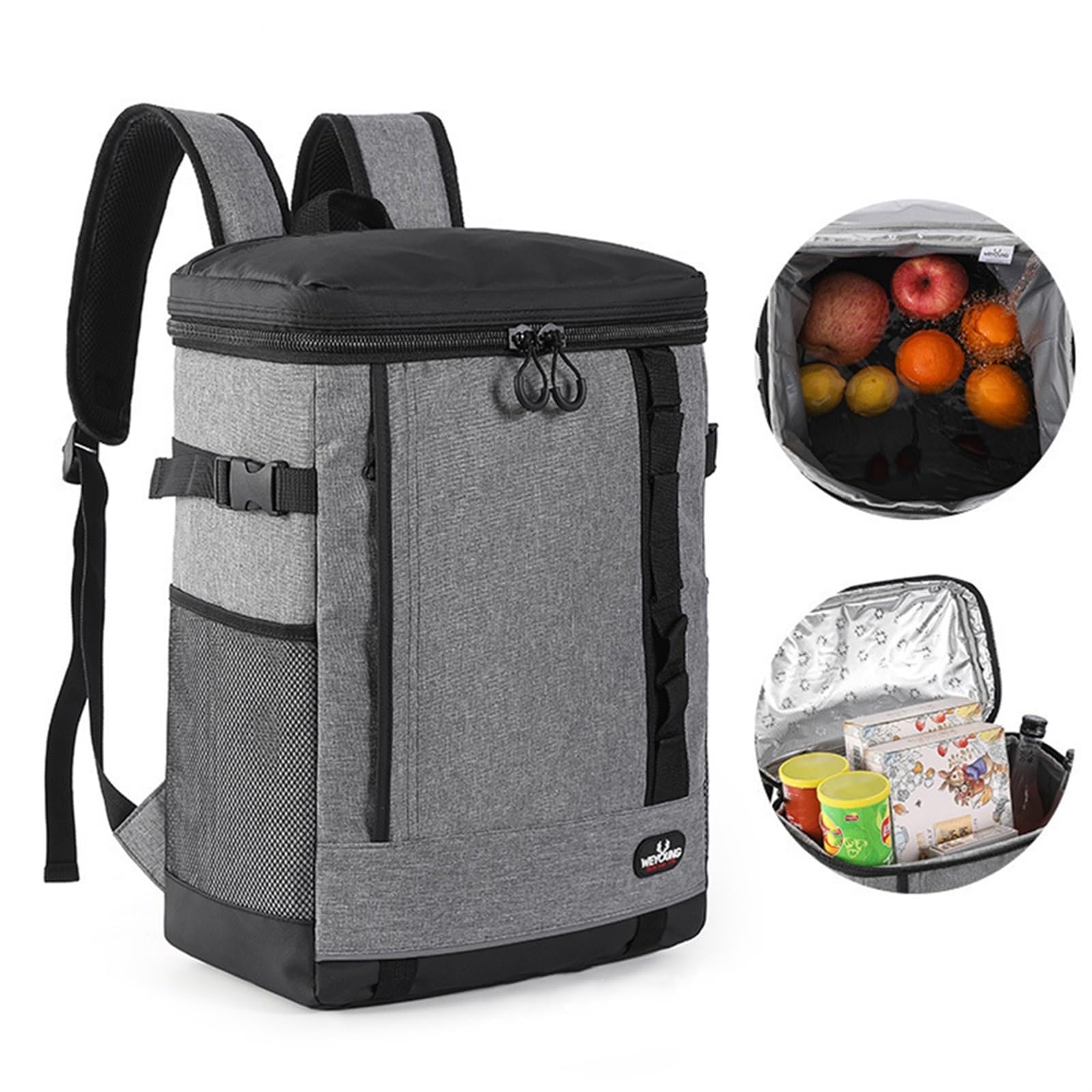 Mochila de senderismo de 24 L, mochila térmica gruesa e impermeable, bolsa térmica grande, refrigerador, bolsa térmica fresca, bolsa térmica para el almuerzo (gris)