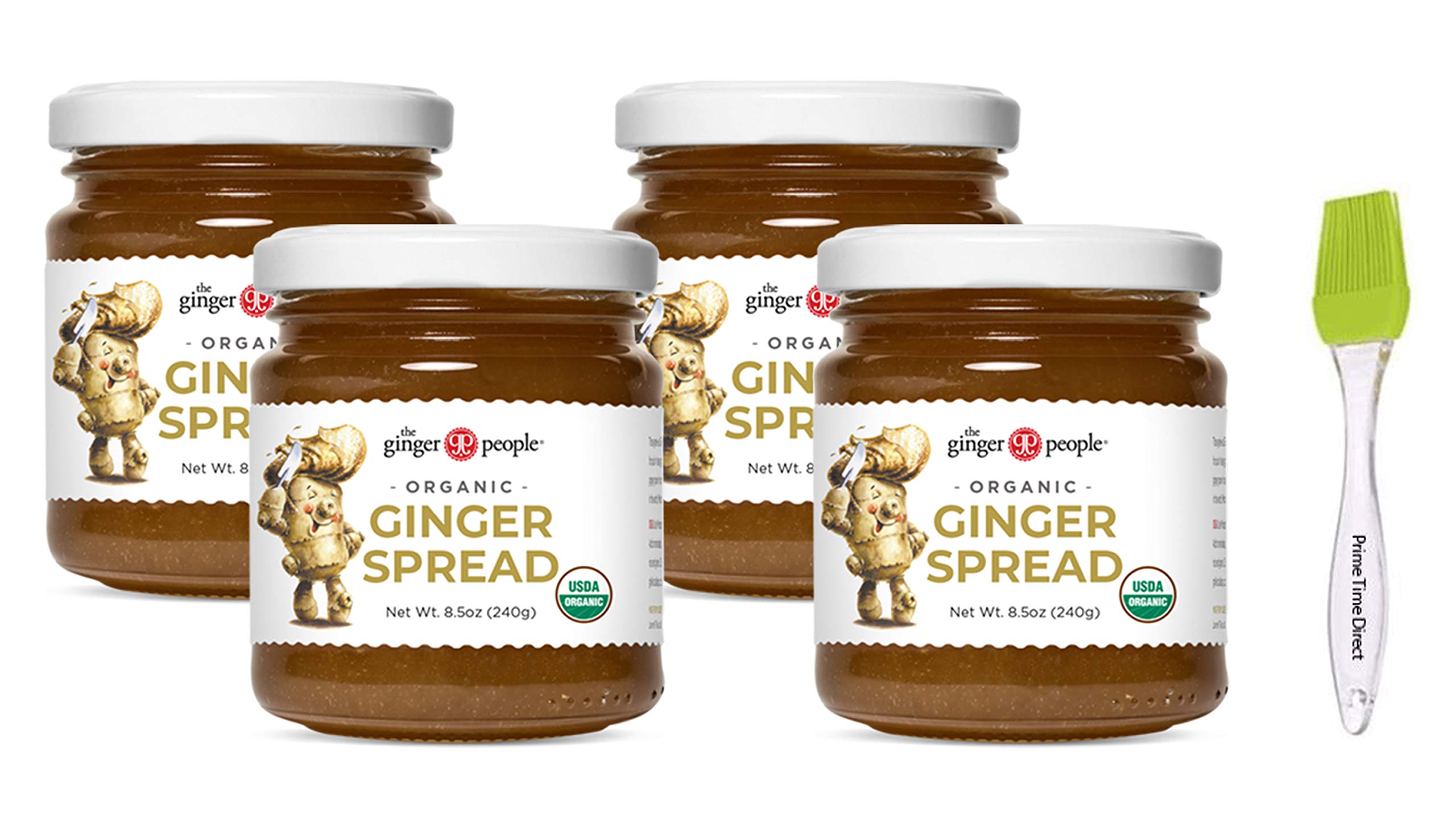 The Ginger People Organic Ginger Spread 8.5 oz (Pack of 4) Bundle with Primetime Direct Silicone Basting Brush in a PTD Sealed Box