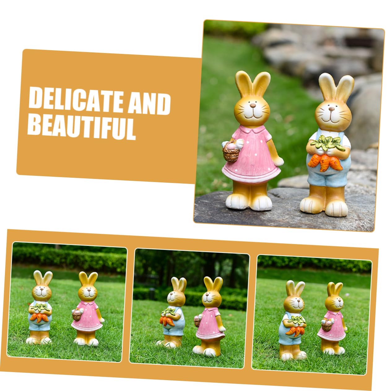 VOSAREA 2pièces Statue De Lapin De Jardin Figurine De Lapin pour Décoration Intérieure Et Extérieure Ornements Créatifs