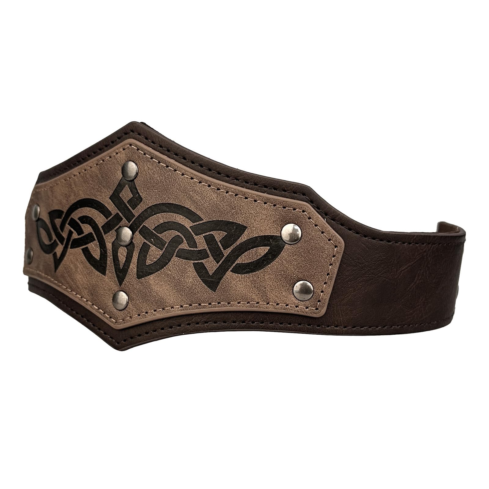 JIAHG Retro Embossed Faux Leather Headband Medieval Viking Vintage Adjustable Headpiece Halloween Costume Accessory Stage Performance Cosplay Prop (Brown) - Image 4