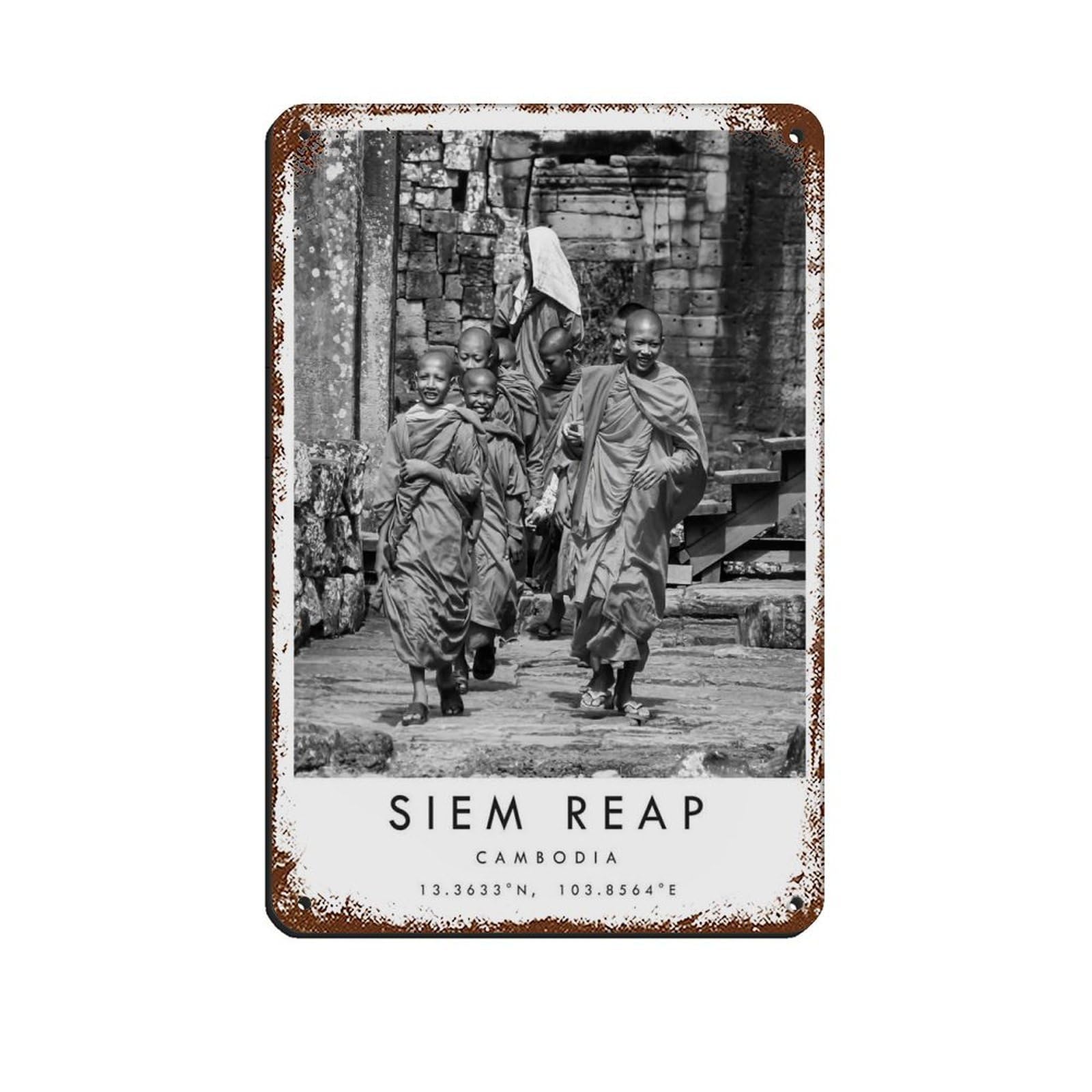 Siem Reap Travel, Cambodia Poster Retro Poster Metal Tin Sign Chic Art Retro Iron Painting Bar People Cave Cafe Family Garage Poster Wall Decoration 8x12inch(20x30cm)