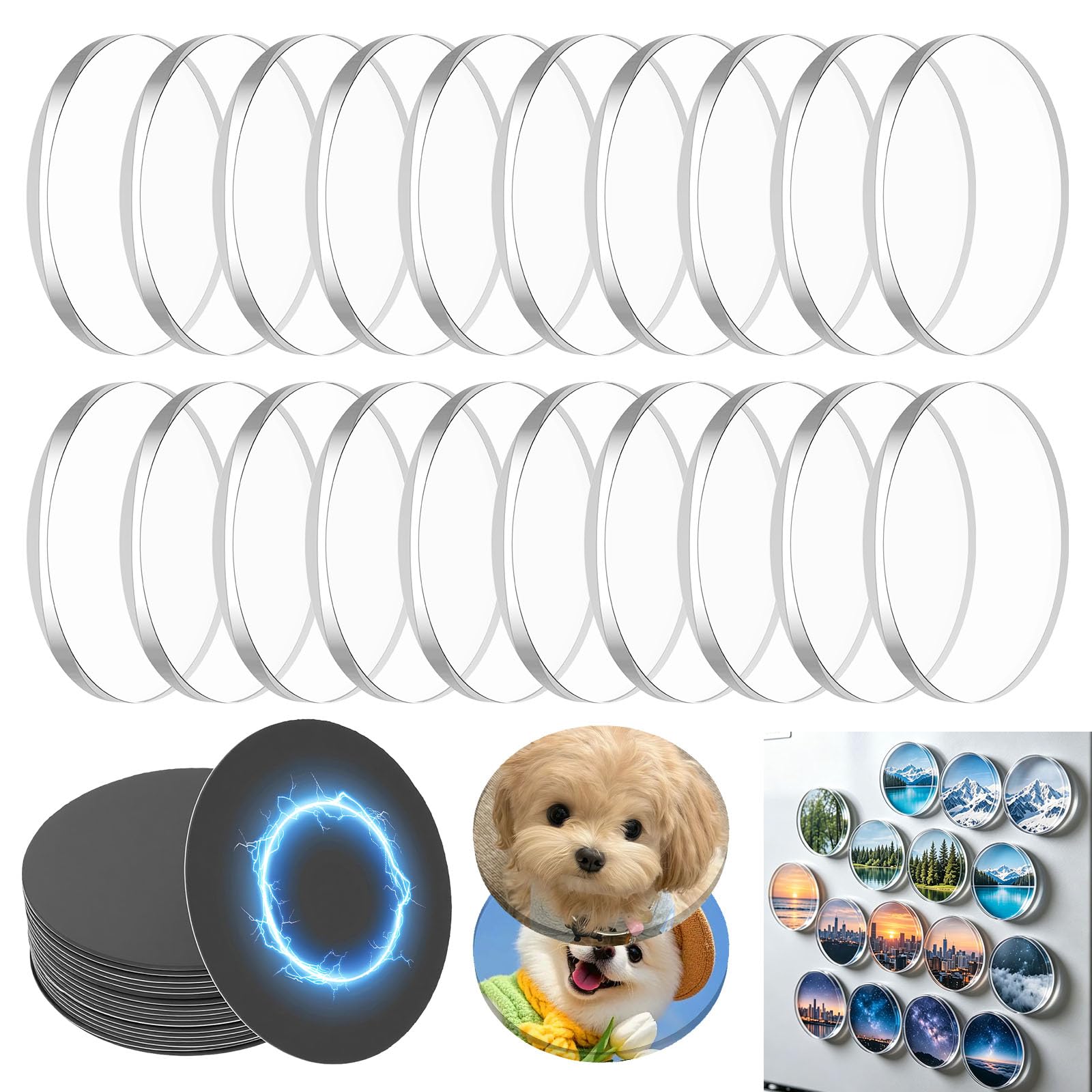 20Pcs DIY Acrylic Photo Fridge Magnets 2x2 Inch Strong Magnet Blank Sublimation Refrigerator Magnets(Circle)
