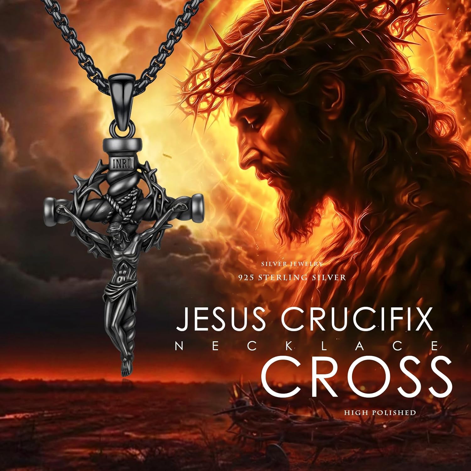 REDSUN 925 Sterling Silver Patron Amulet Necklace Jesus Cross/Knights Templar/St Michael/St Raphael/St George Protection Jewelry Gifts for Men Women, with Stainless Steel Chain