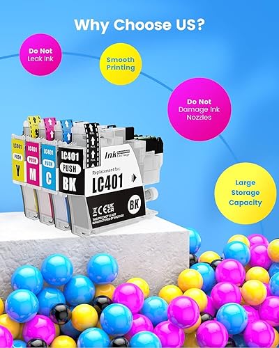 Miniatura 5 de LC401 - Repuesto de tinta para cartuchos de tinta Brother LC401 compatibles con impresoras Brother MFC-j1010dw Ink Brother MFC-J1012DW, MFC-J1170DW,