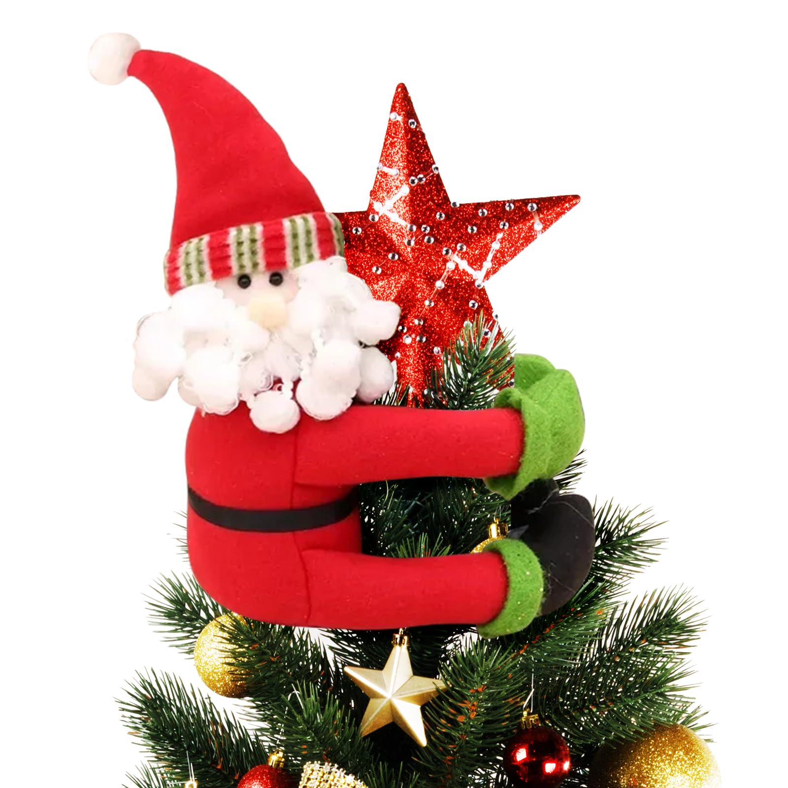 BaokaiChristmas Tree Topper, Santa Claus Hug Christmas Tree Top Decoration for Holiday Xmas Trees Ornament Christmas Decorations Party Supplies Gift