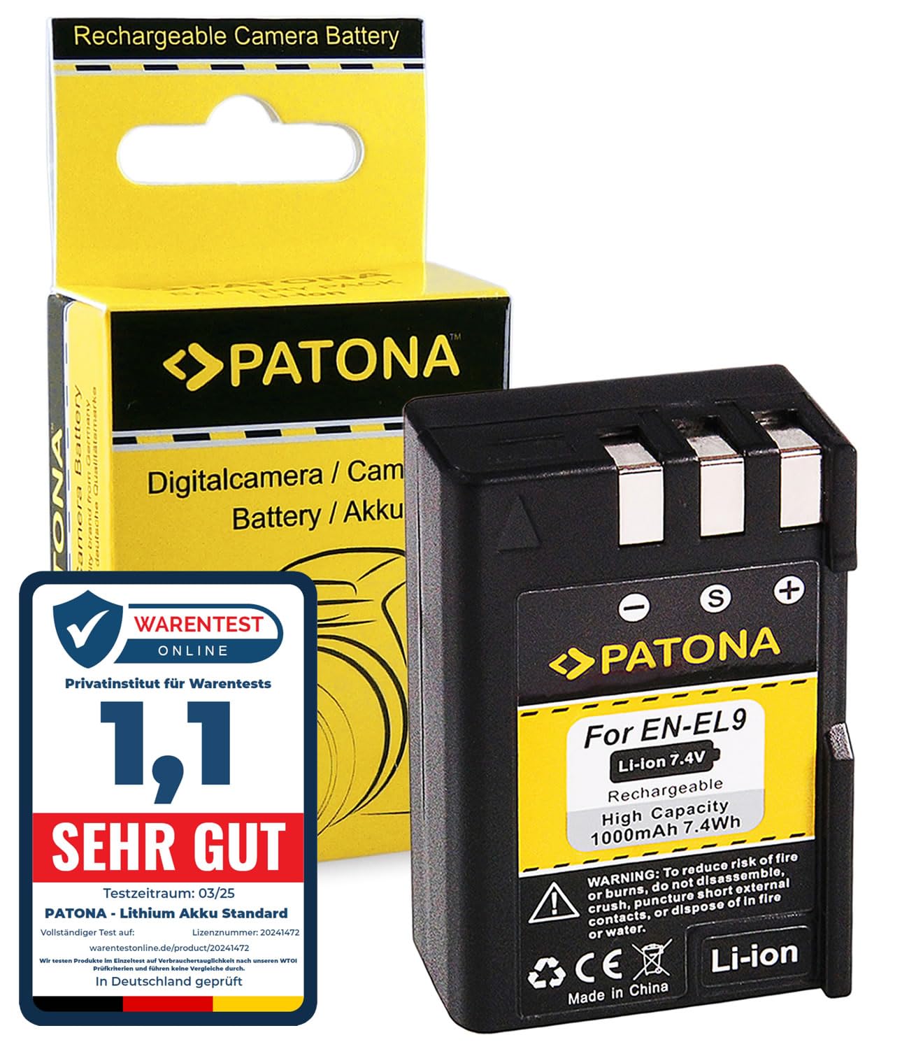 PATONA Batteria EN-EL9 1000mAh – ricambio per Nikon EN-EL9 EN-EL9a – compatibile con D40 D40X D60 D3000 D5000 – tiene in vita le reflex entry Nikon