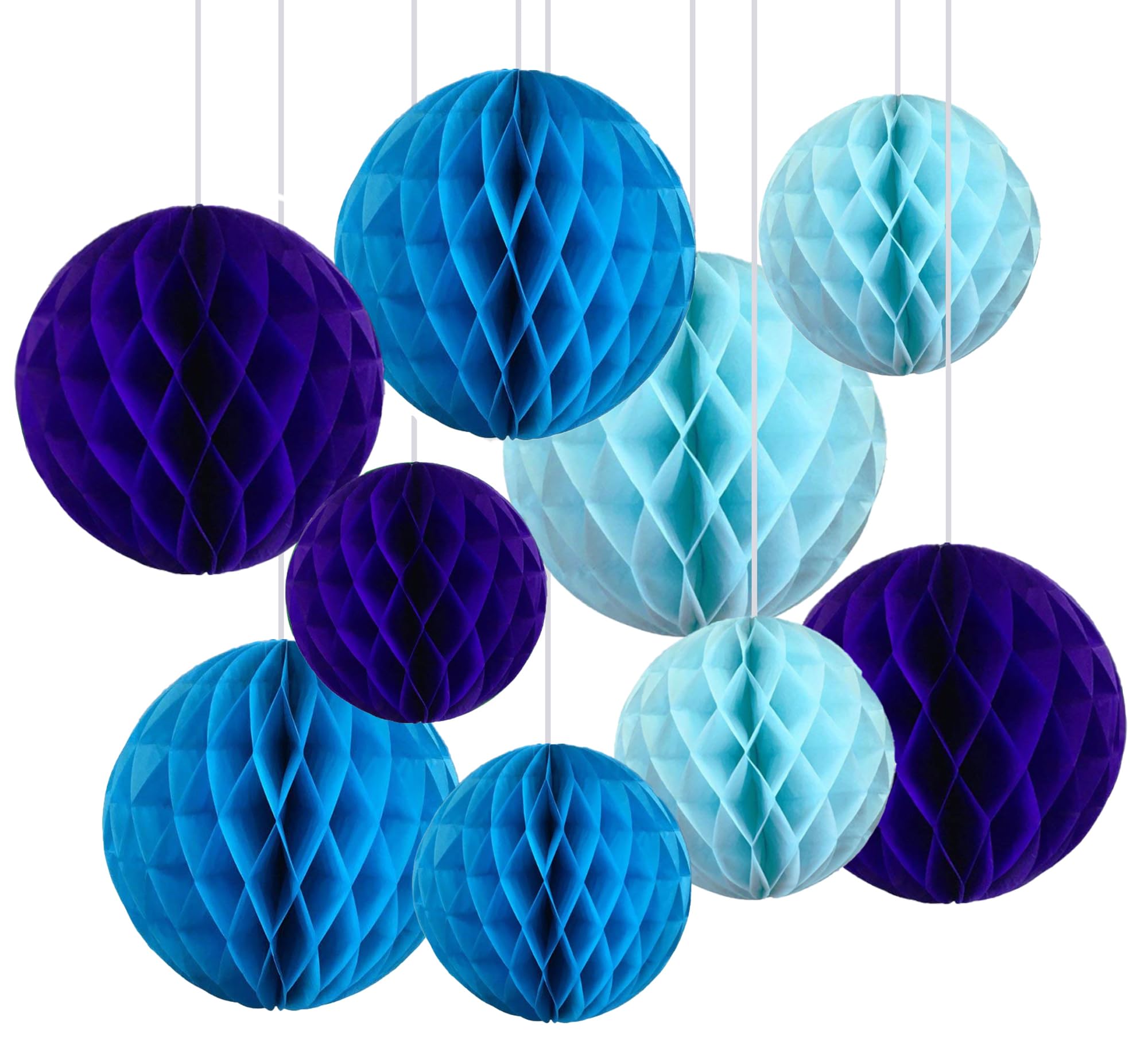 9 Pack Tissue Paper Honeycomb Balls, Poms Birthday Baby Shower Wedding Decorations (Blue Shade)