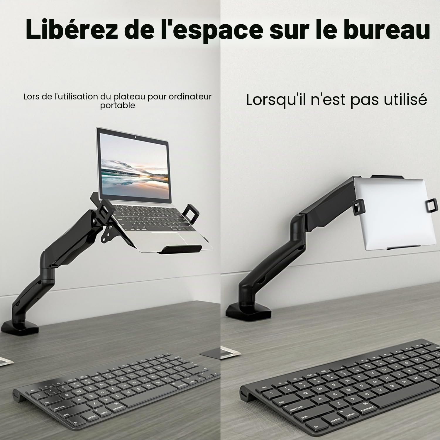 PUTORSEN Bras de Moniteur pour écran LCD LED 17-32" et Ordinateur Portable 17", réglable, 2 Fixations