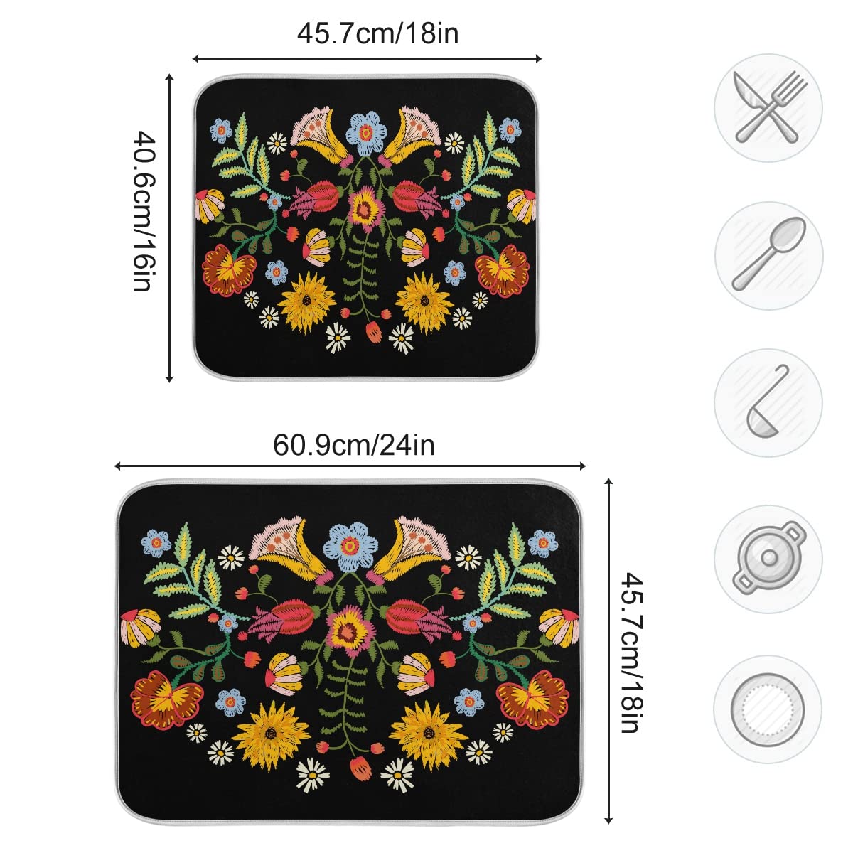 Tapis De Séchage Vaisselle Motif Chats Et Poissons Rouges - Absorbant, Séchage Rapide Et Résistant à La Chaleur - Décoration Cuisine