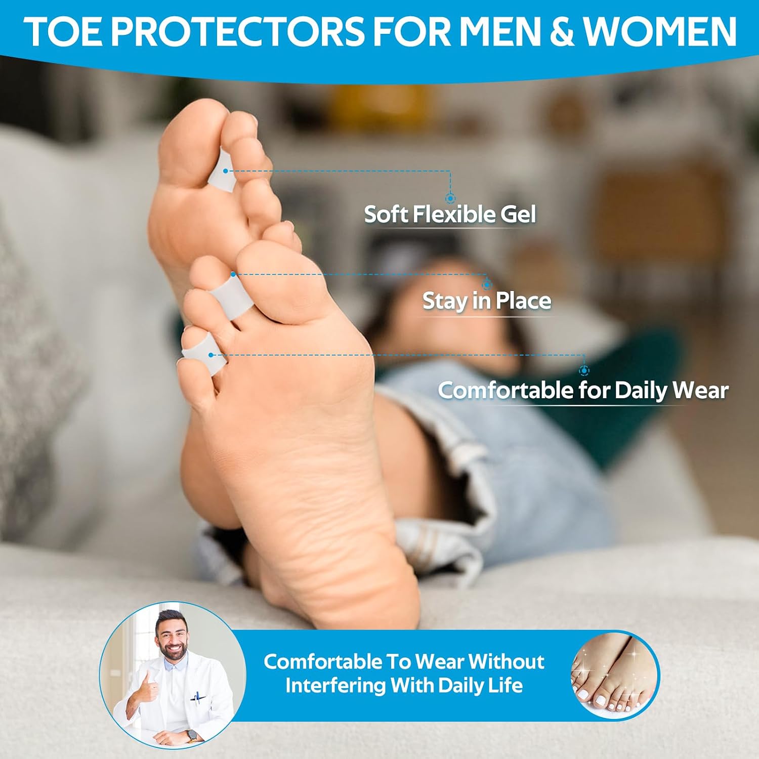 20 Pcs Silicone Toe Protectors, Open Pinky Toe Sleeves, Cuttable Gel Protector Toe Cushions Soft Toe Covers for Corn, Hammer Toes, Calluses, Bunion Blisters, Toenails Loss, Pain Relief