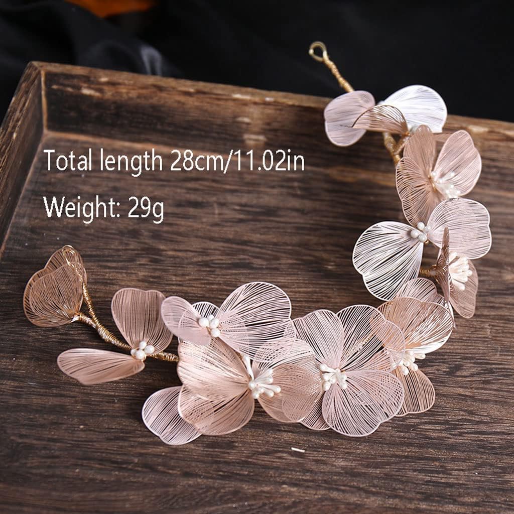 クリスタルウェディングクラウンウェディングブライダルリーフパールヘッドバンドヘアバンドティアラ女性用、花嫁パーティーウェディングブラ