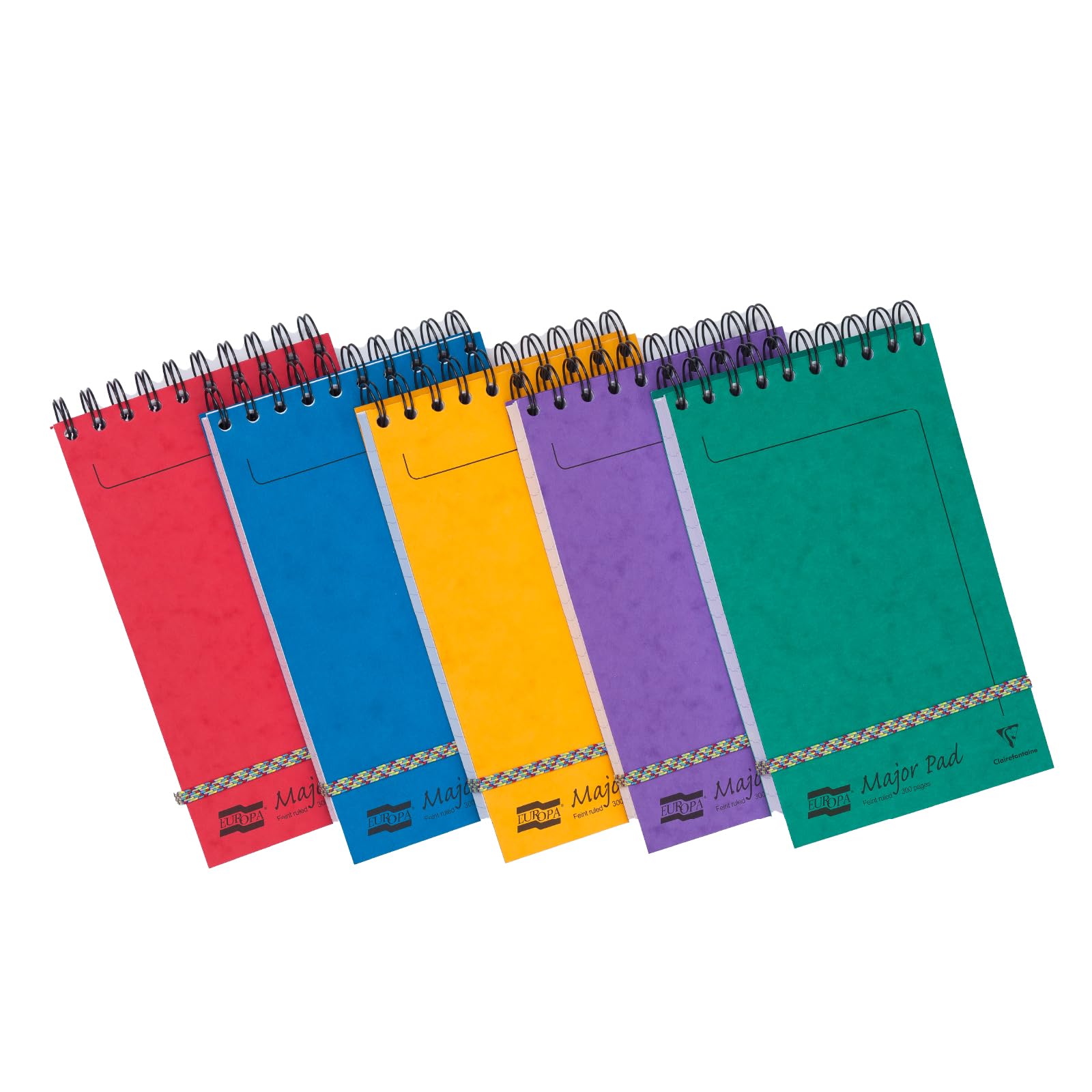 Clairefontaine Major Pad Europa 4880Z - Set di 10 quaderni a spirale, 12,7 x 20,7 cm, 300 pagine a righe, 90 g, copertina in cartoncino lucido, colori casuali