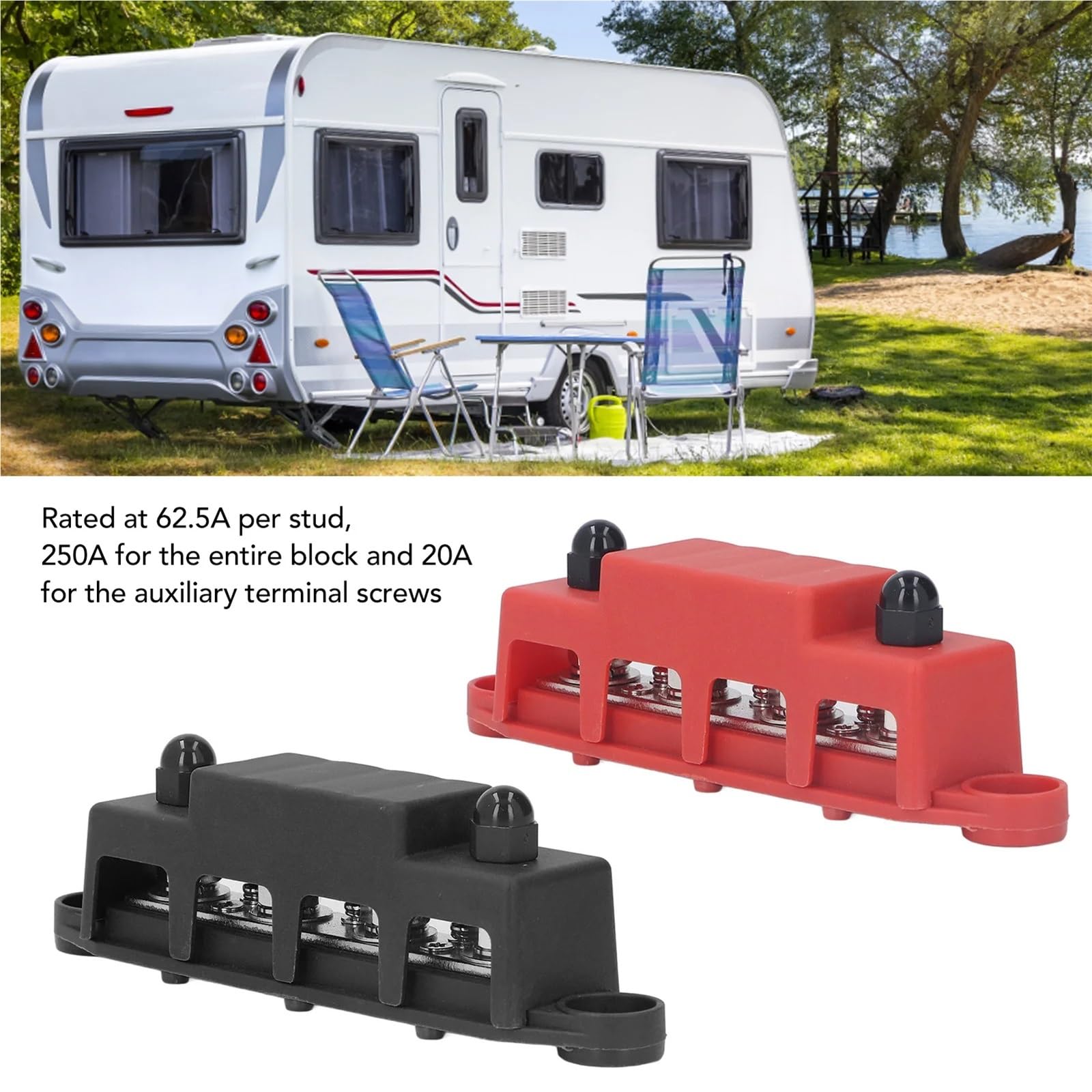 2Pcs DC 12V-48V 250A Bus Bar Terminal Batterie Power Verteilung Block Mit Abdeckung M8 Schraube 4 for Automobil Boot RV Lkw für Auto Marine RV Wohnmobil Lkw Elektrik System