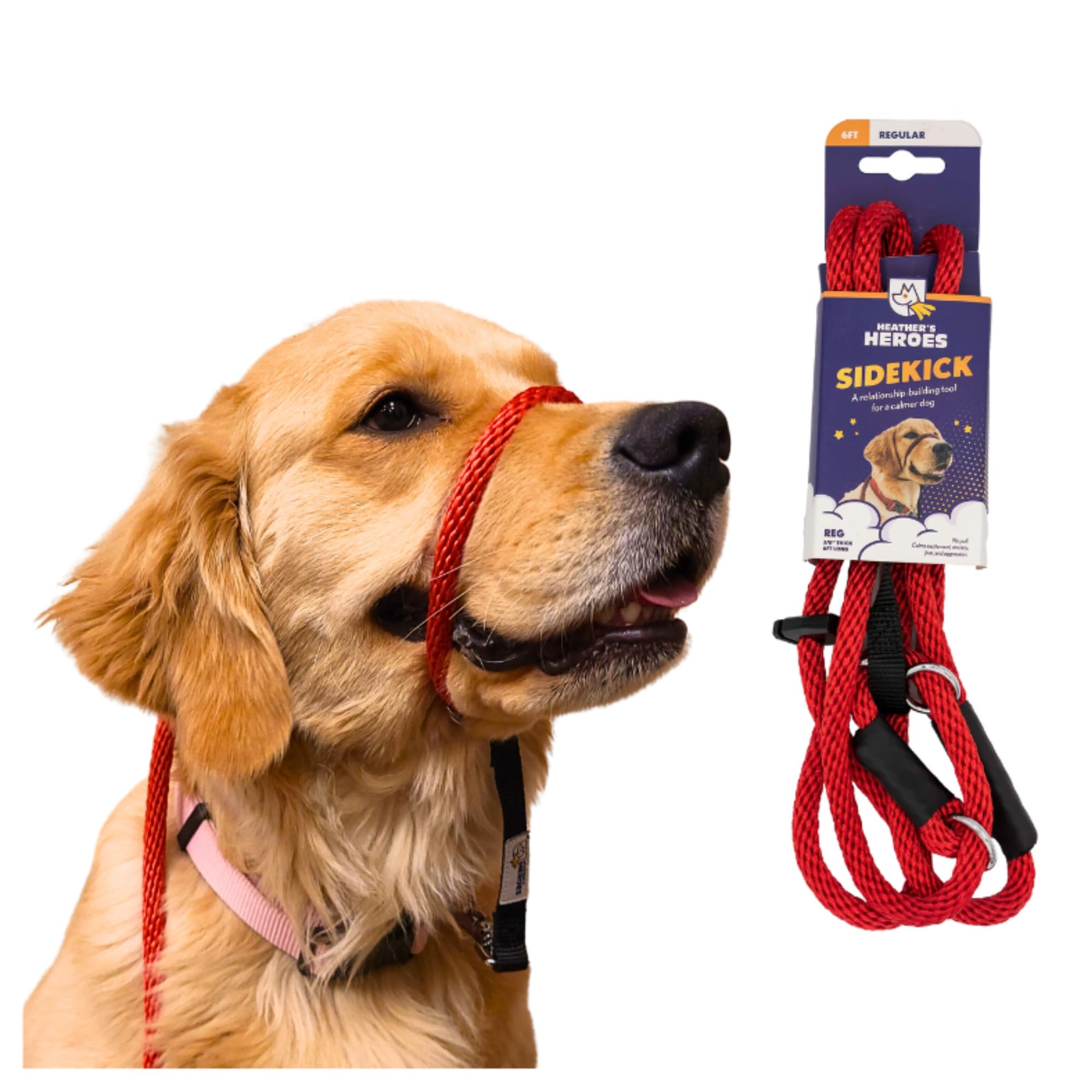 Heather's Heroes Sidekick Dog Headcollar with Leash - Sidekick Leash for Dogs, Effective Dog Training Tool for Leash Reactivity and Behavior Issues (Regular (3/8"), Red) — image 1