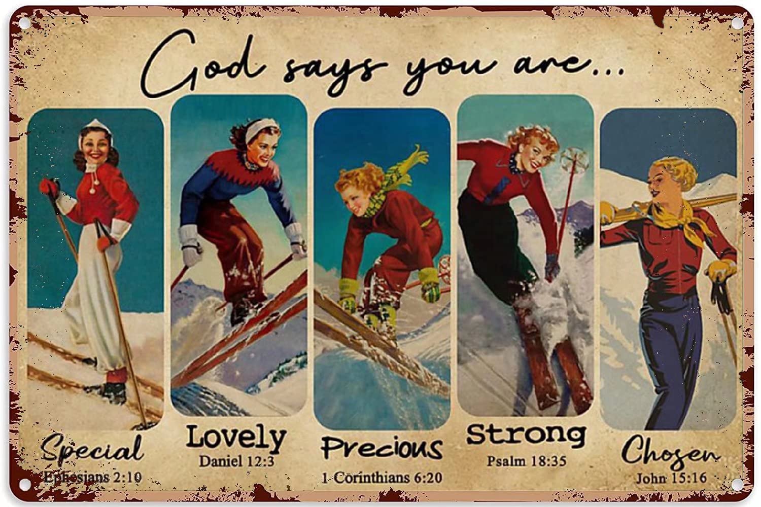 Tin Sign Ski Girl Atlas Wall Retro Tin Sign,Bathroom Decoration for Bars,Restaurants,Cafes and Bars,New Year,Metal Sign 12x16 Inches
