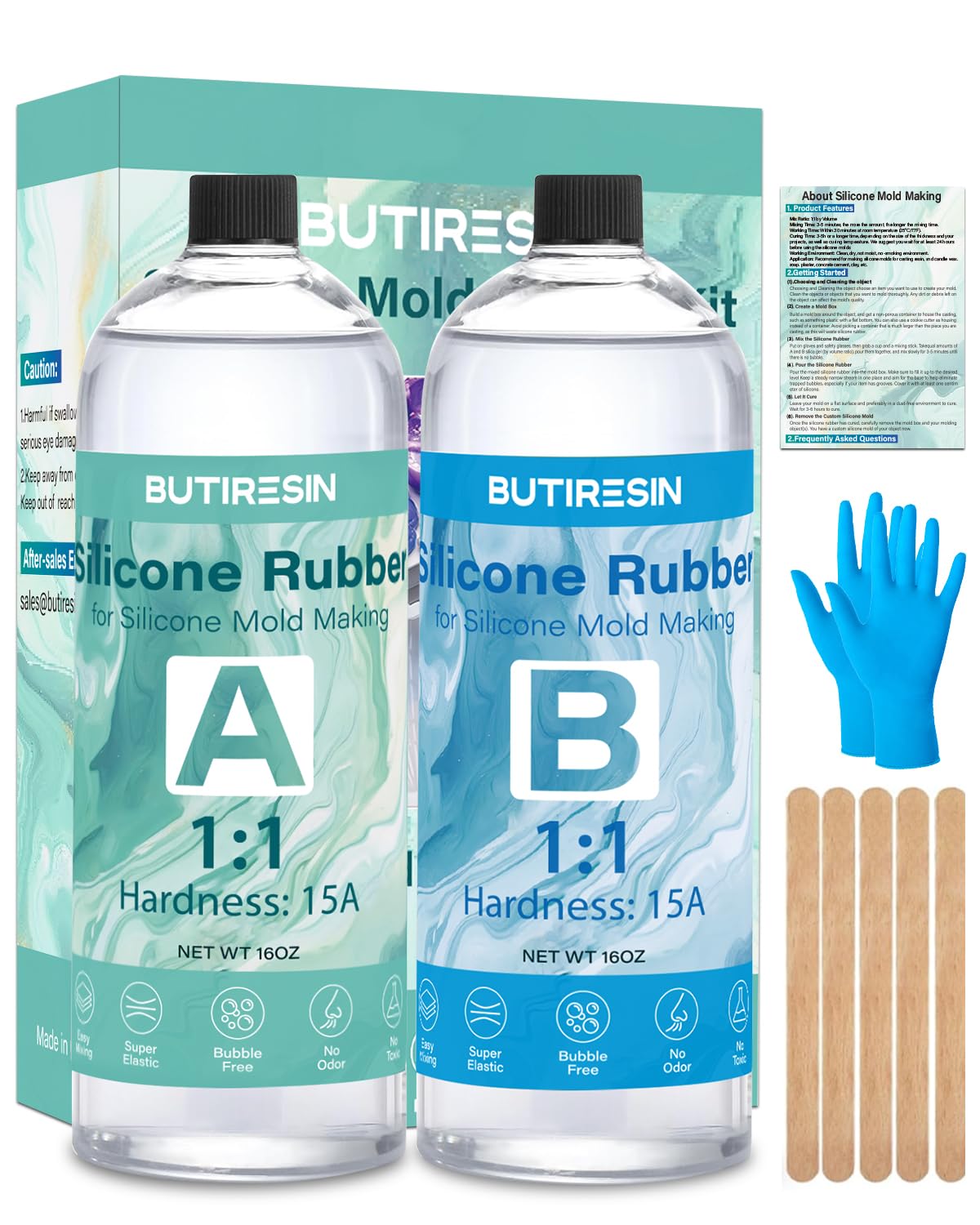 Silicone Mold Making Kit-32oz Liquid Silicone Rubber for Mold Making,1:1 Mixing Ratio Fast Curing Molding Silicone for Casting, DIY Resin Molds, Candle Molds, Soap Mold, Craft