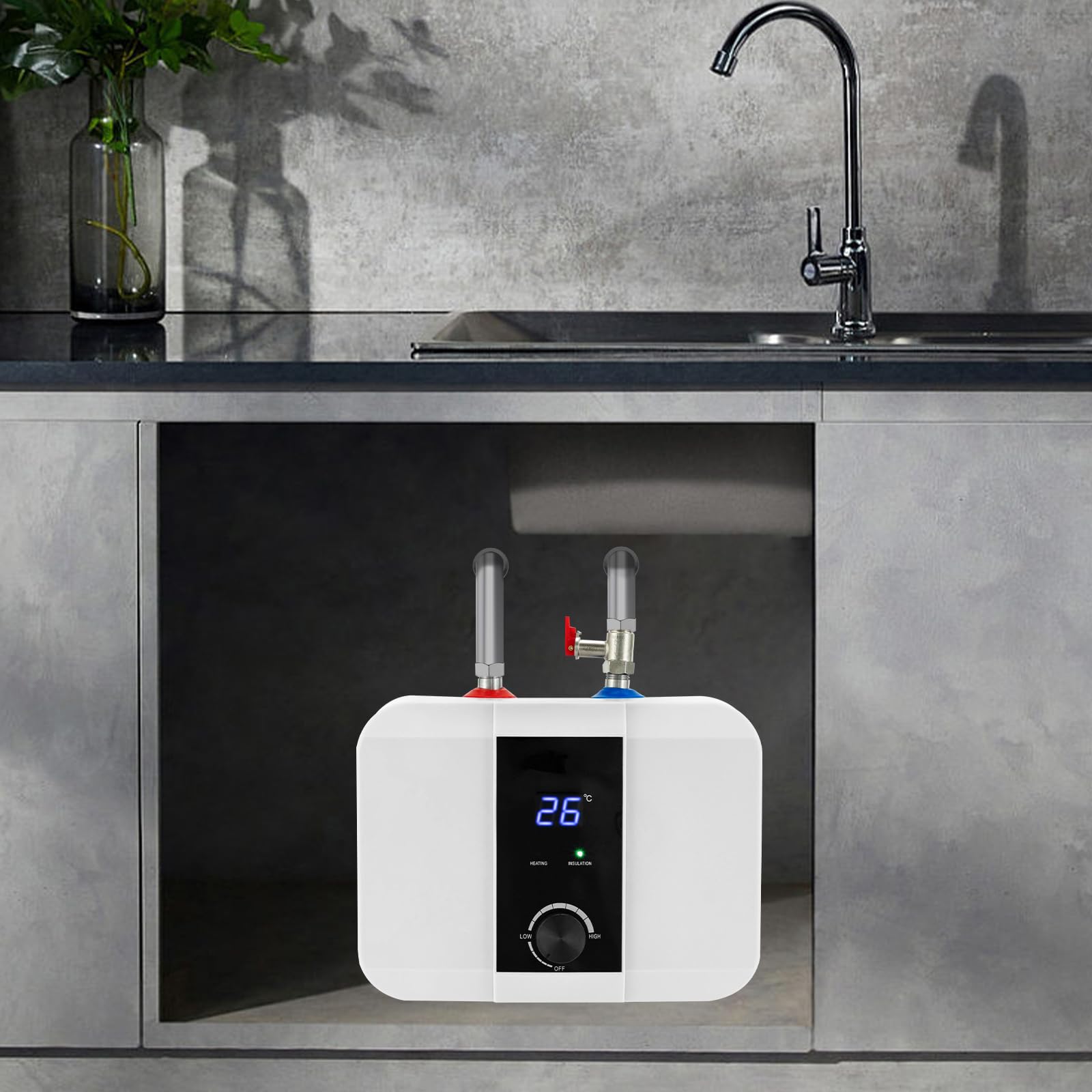 Serbatoio dell'acqua calda resistente alla pressione da 6 litri, 1500 W, serbatoio di stoccaggio sotto il lavello, caldaia elettrica, temperatura 0-65 ℃ regolabile, piccola caldaia
