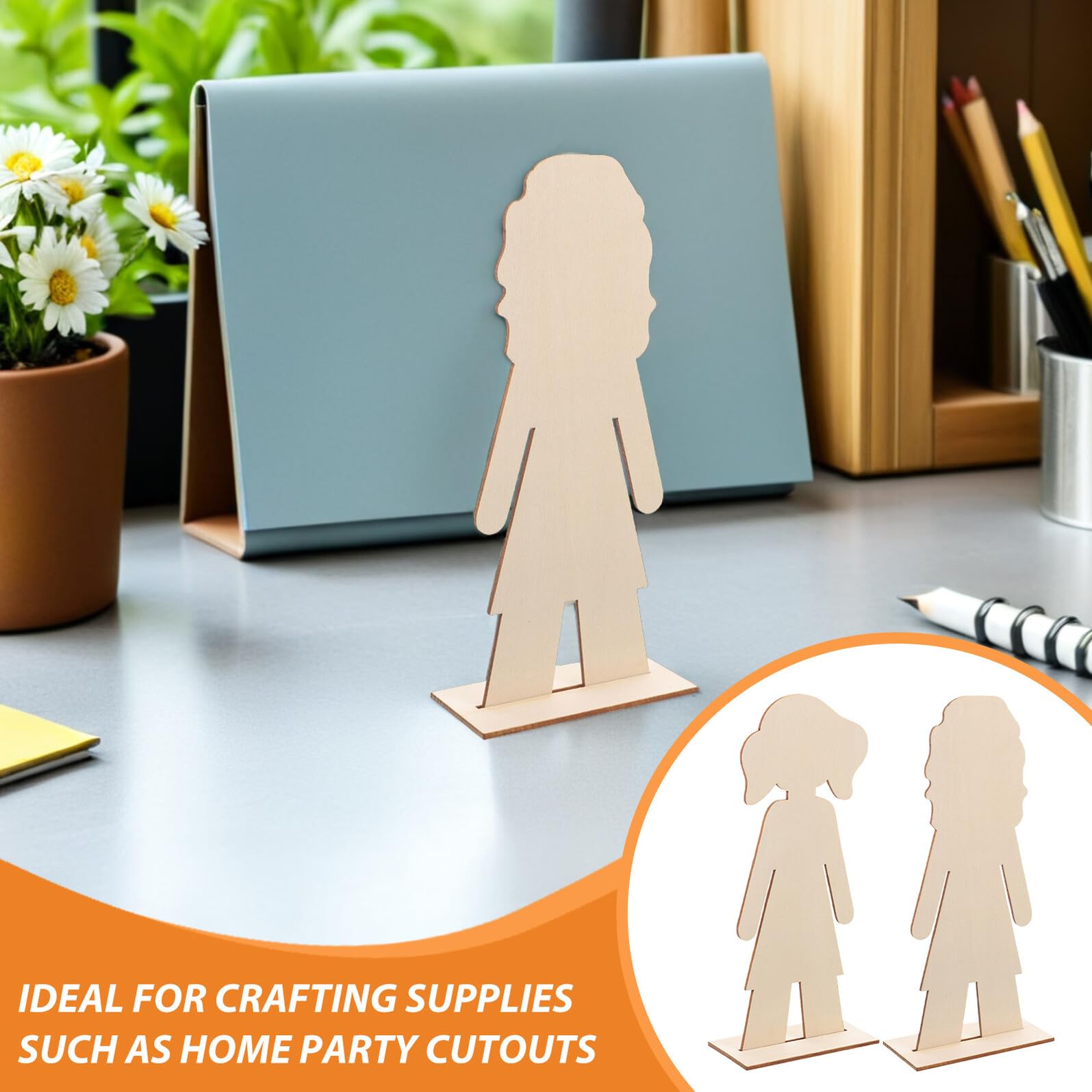 40 Unidades Figuras de Madera sin Pintar para Manualidades DIY Recortes de Madera Forma de Niña Lisas y Seguras para Decorar Fiestas Casa y Proyectos Escolares