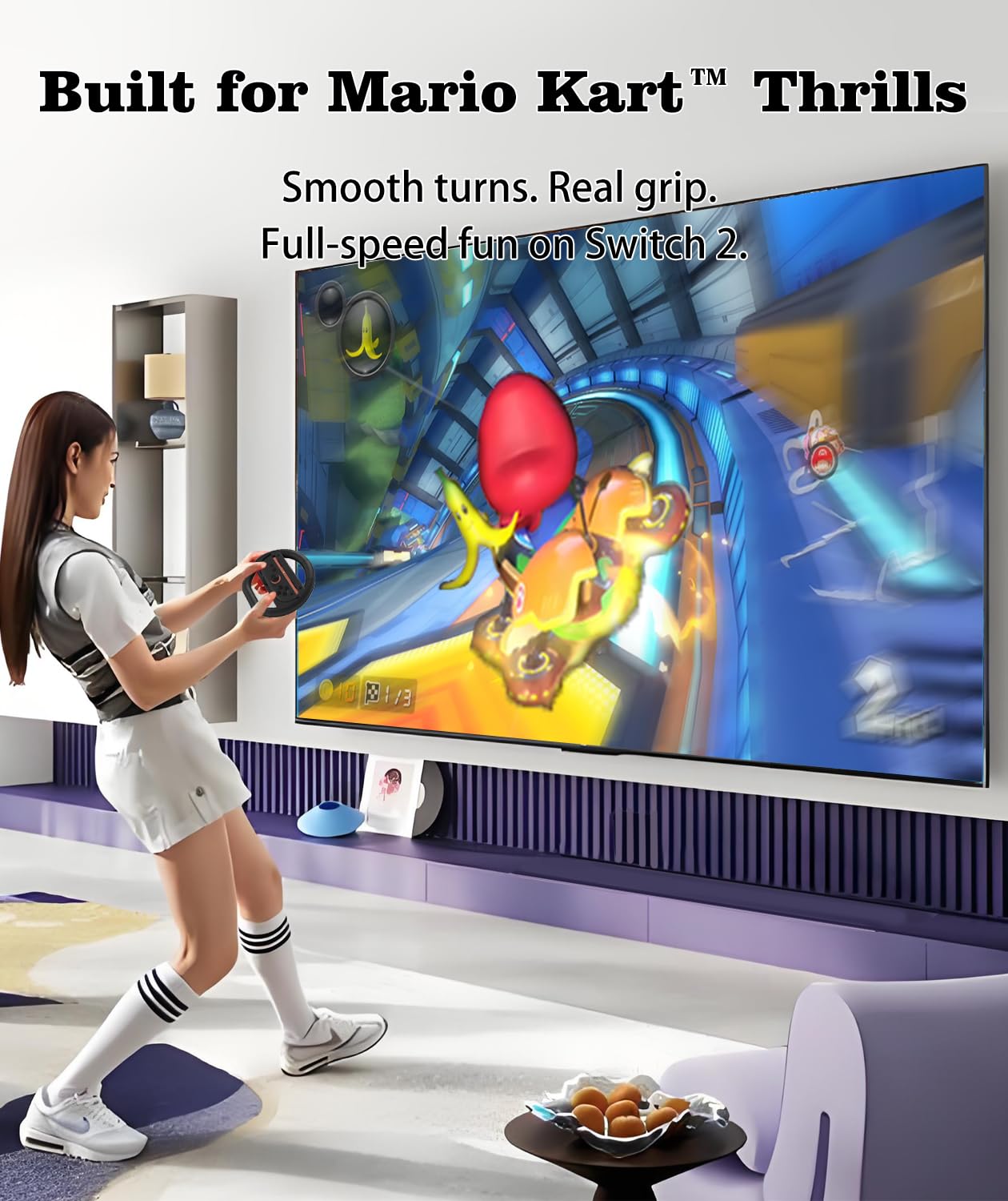 NBCP Racing Steering Wheel for Nintendo Switch 2 Joy-Con (2025), 2-Pack Black, Compatible with Mario Kart 8 Deluxe & Racing Games - Image 8