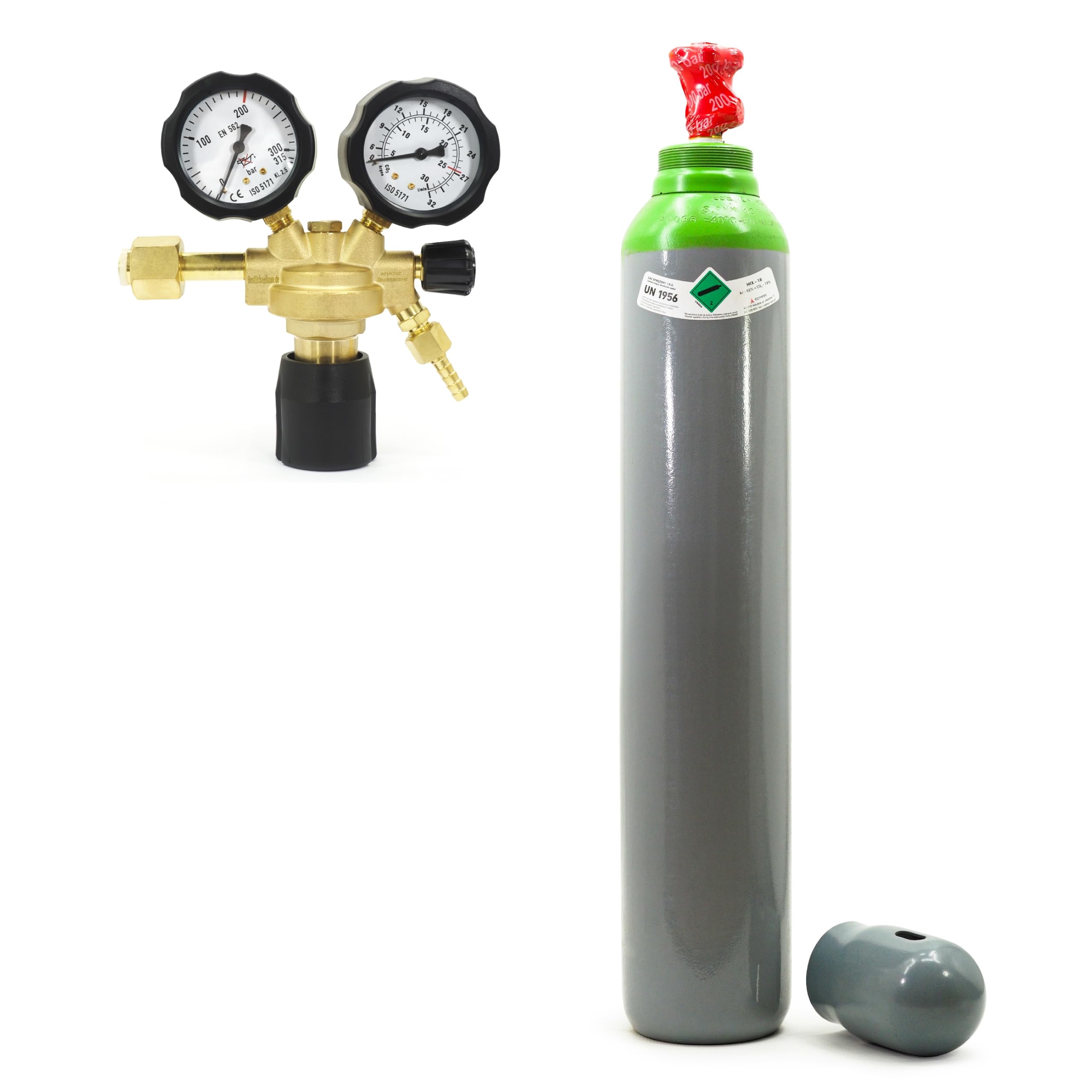 Botella de gas protector de argón de 10 l mezcla Ar/CO2 con reductor de presión de argón – 200 bar lleno de gas protector + reductor de presión Ar/CO2 10 Bestschweissen.de para