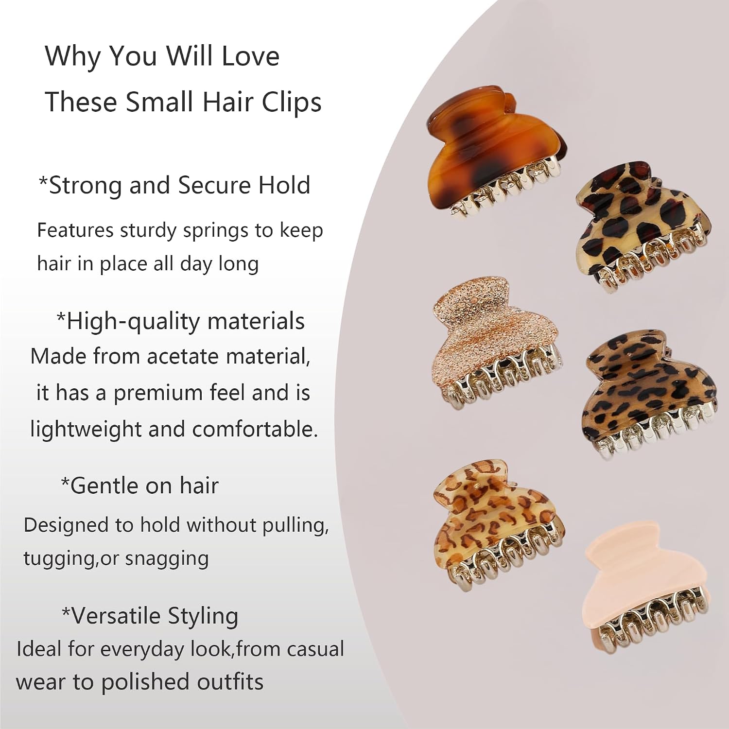 6 PCS Small Mini Hair Claw Clips for Thin Hair, 1.58" Non Slip Leopard Print Acrylic Jaw Hair Clips, Cute Neutral Tiny Hair Accessories Suitable for Women Girls Daily Hairstyle Styling image 4