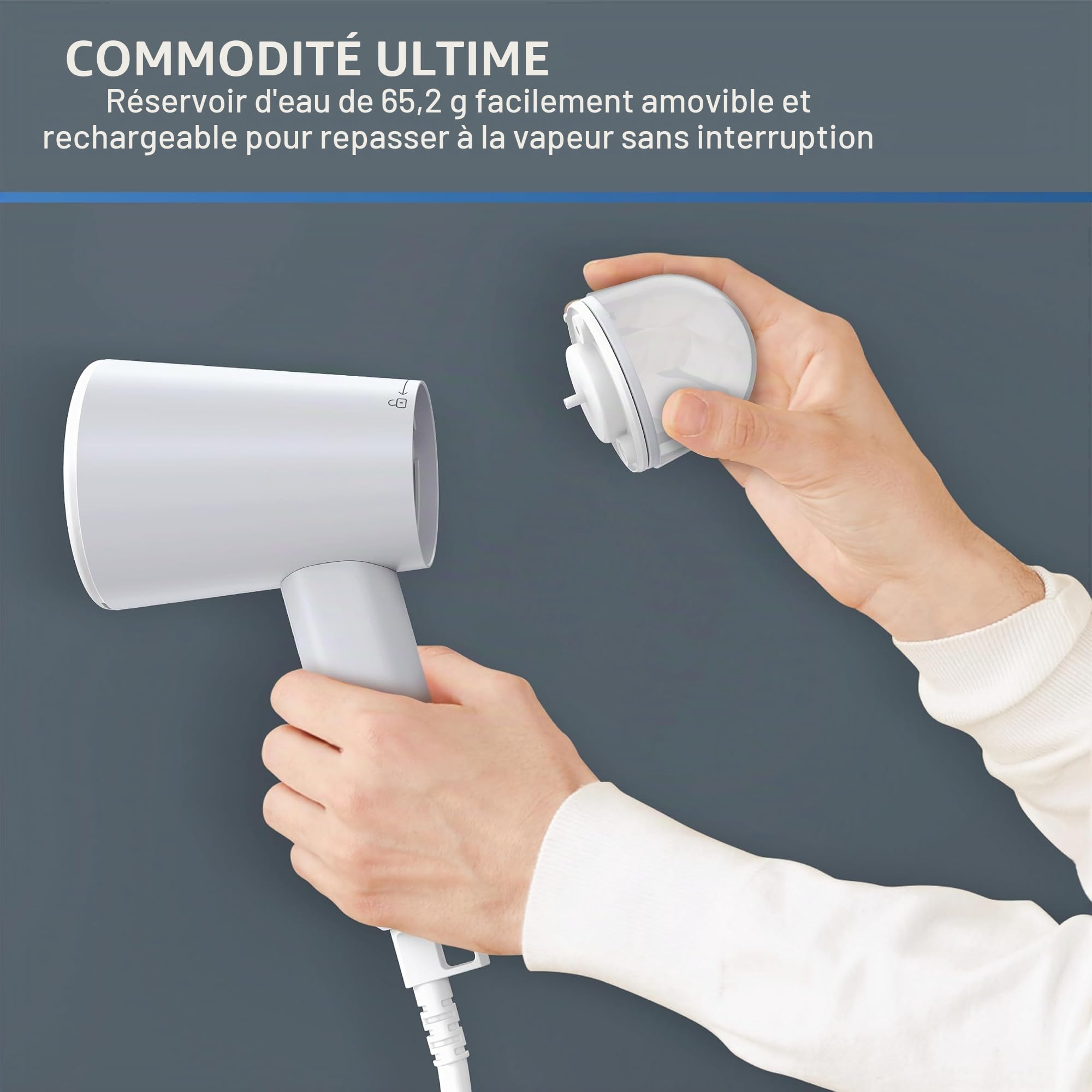 Rowenta, Défroisseur à vapeur à main de voyage, capacité de réservoir de 500 ml, pliable, facile à vapeur, 1100 W, fer à repasser, défroisseur à vapeur gris, essentiels pour les vacances,