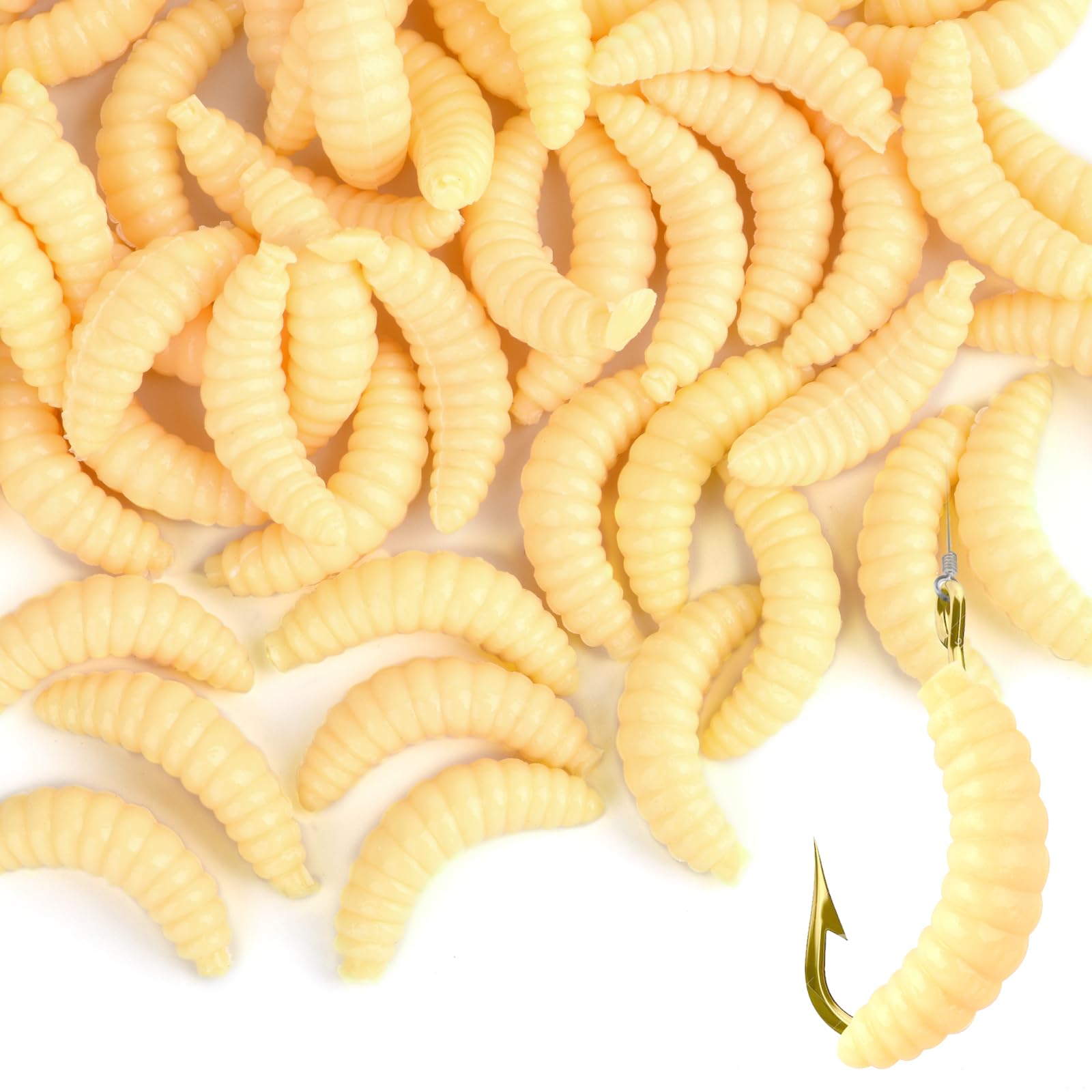 200 Pcs Rubber Maggots - Fake Worms for Fishing Bass & Freshwater
