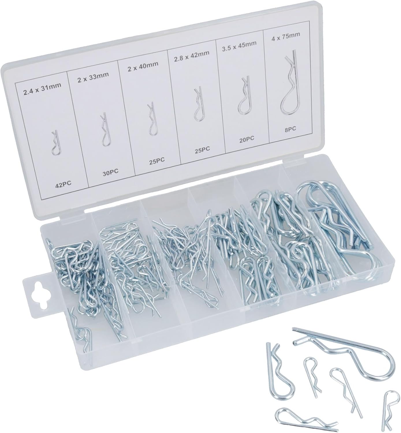 R Clips Hair Pin Hitch Lynch Cotter Assortment Kit 150pc AST07