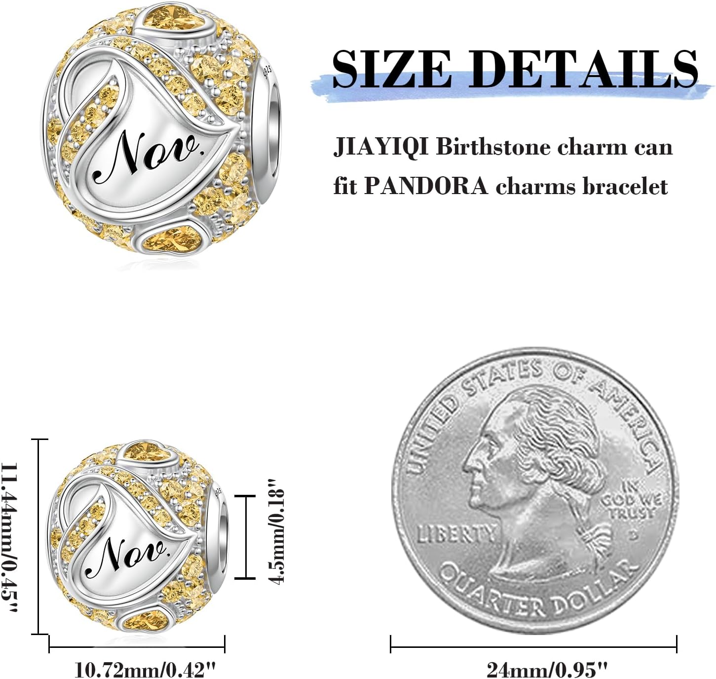 JIAYIQI Birthstone Charms for Bracelet Necklace 925 Sterling Silver Bead Love Heart Charms Happy Birthday Charms for Women - Image 7