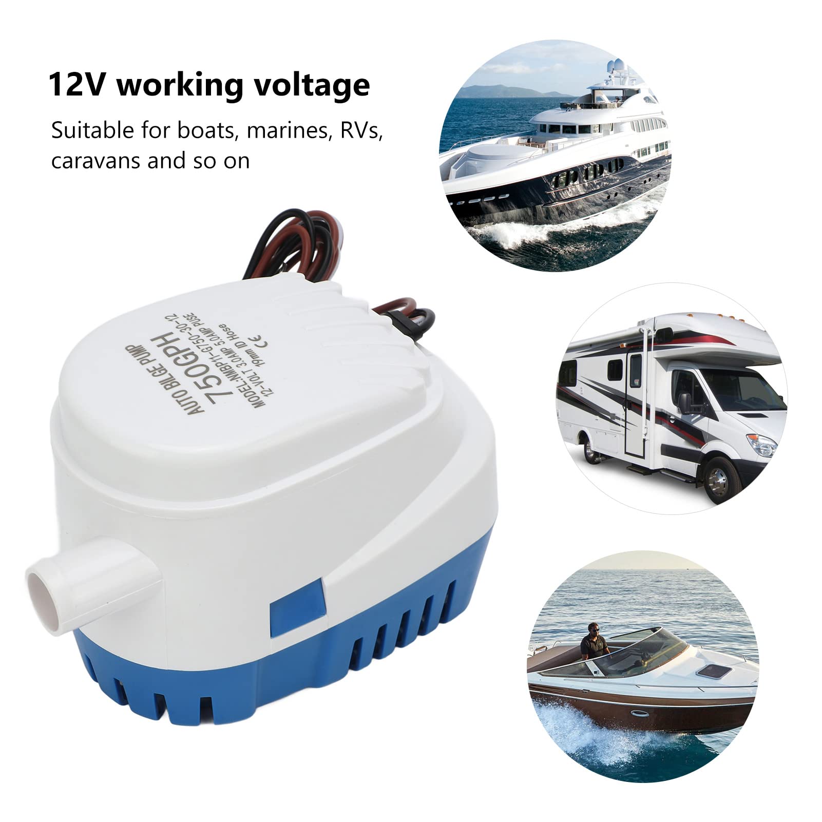 Bomba de sentina compacta, bomba de agua Blige para barcos, buen sellado, sumergible automático de 12 V para caravana, barco, caravana