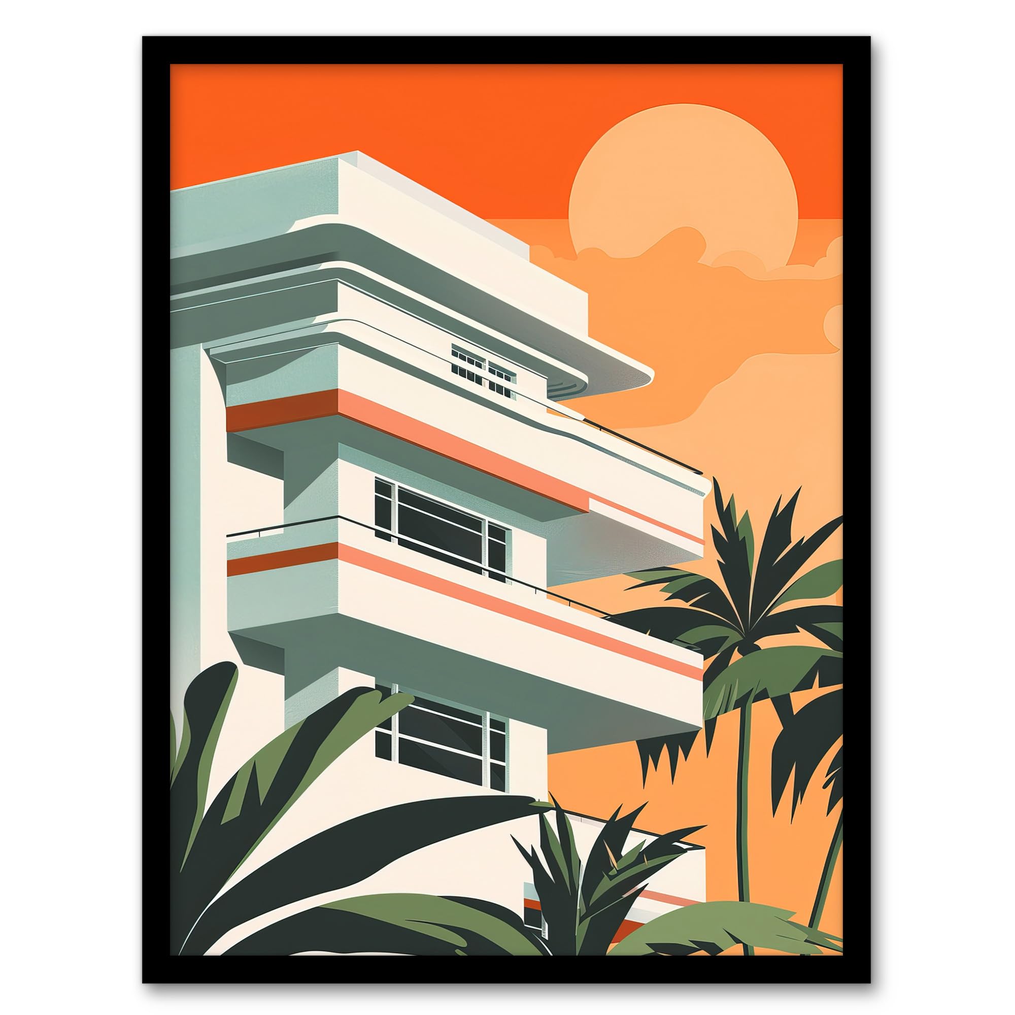 Tropical Apartment at Sunset Palm Trees Modern Wall Art Poster Print