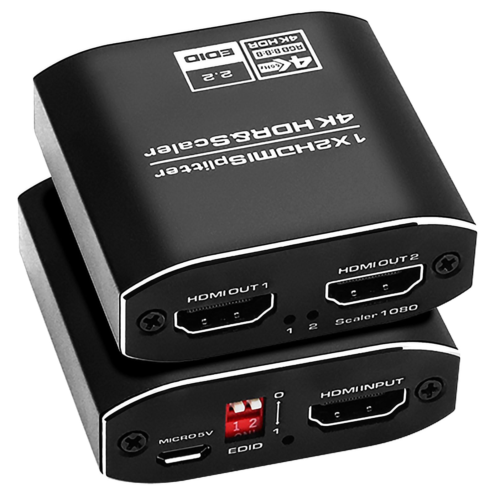 PNGOS4K 60Hz HDMI Splitter 1 in 2 Out 1080P 120Hz HDCP2.2 HDR 18Gbps UHD Vision Atmos EDID Scaler 4K 1080P Dual Monitors HDMI 2.0 Splitter 1 in 2 Out for PS5, SkyQ, Xbox, Fire Stick