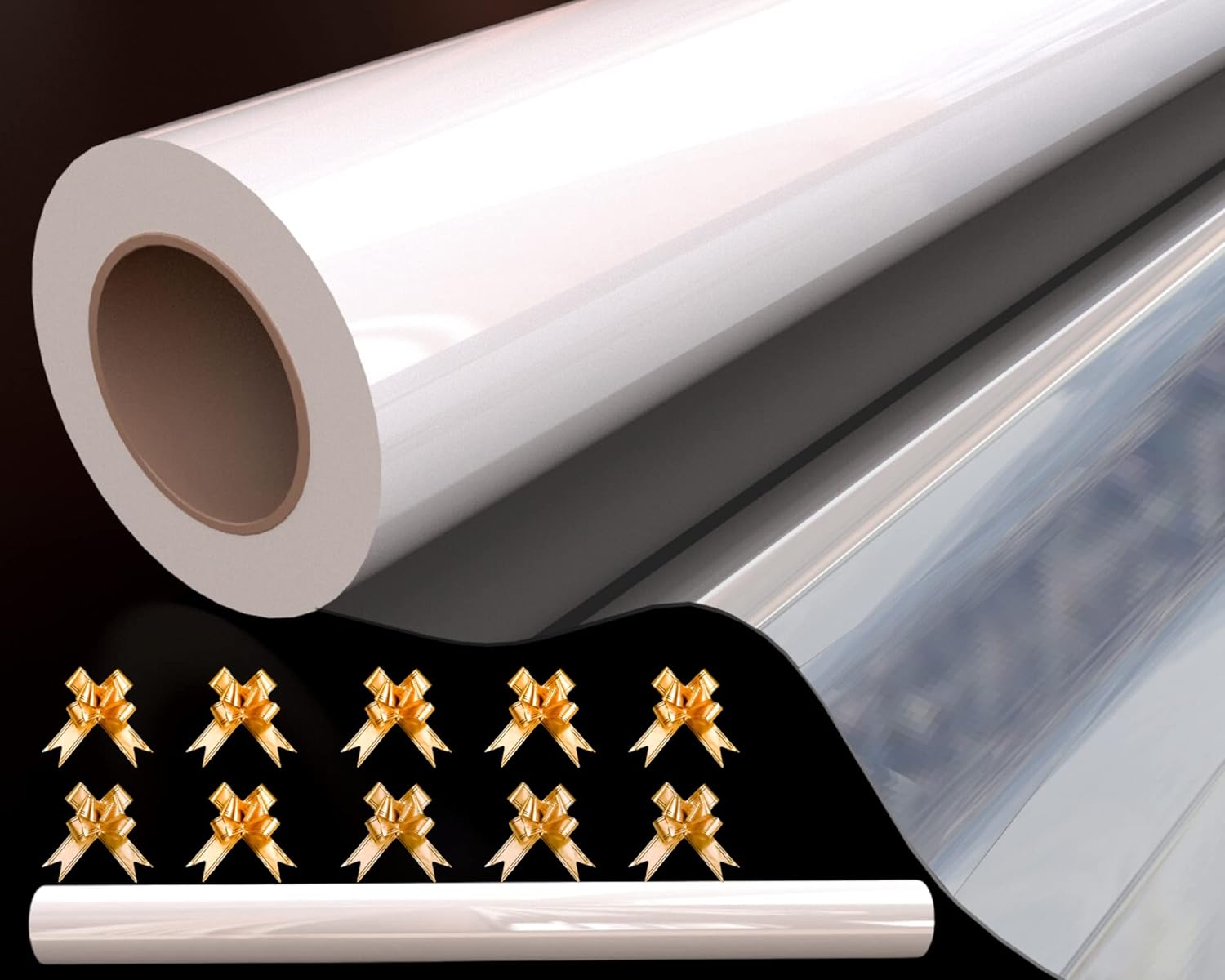 MAARA Clear Cellophane Wrap Roll for Hampers (30M x 40CM) with 10 Gold