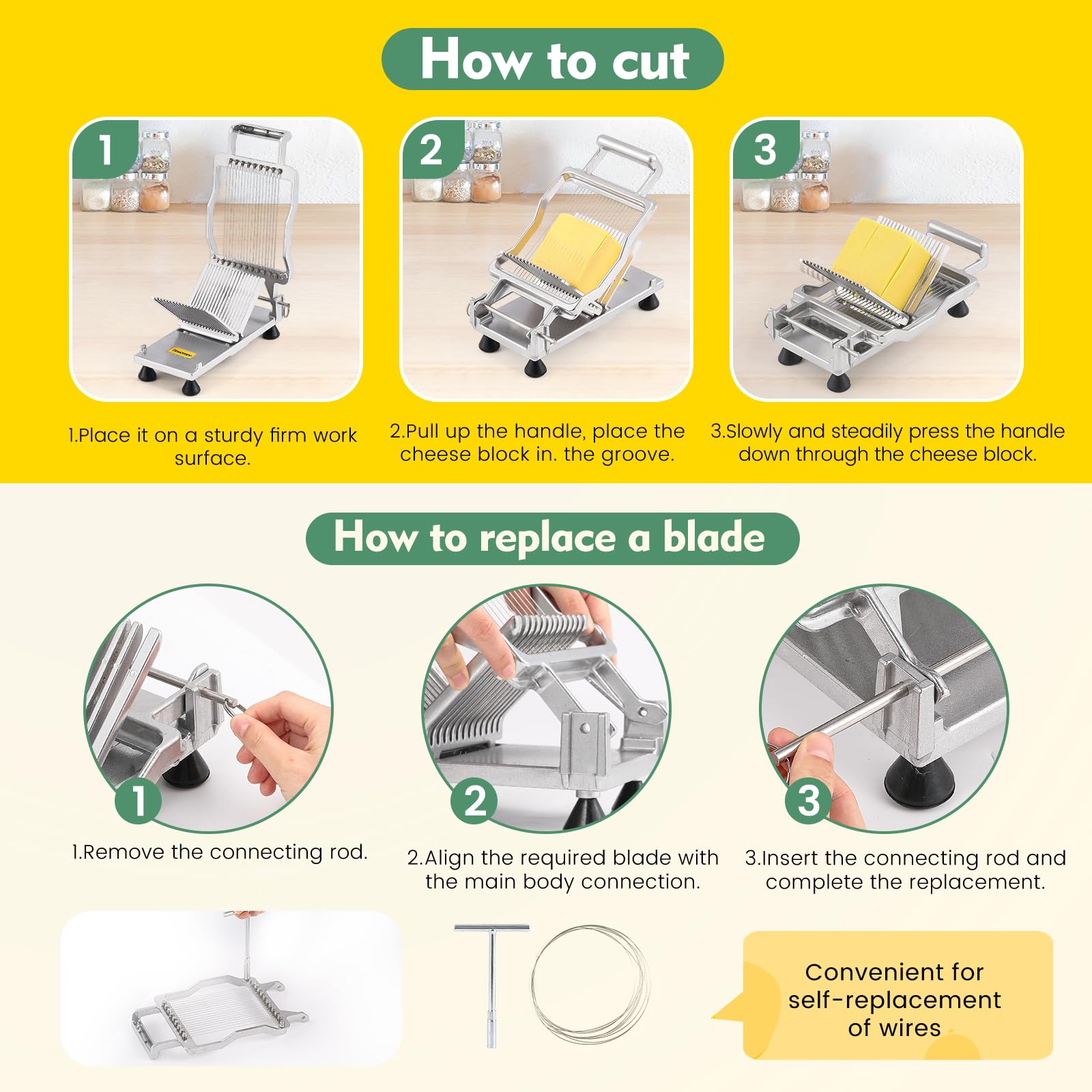Huanyu Commercial Cheese Slicer with 0.5cm Cutting Board Stainless Steel Cheese Cutter with Wire Multifunctional Wire Cutter for Cheese Butter and Luncheon Meat - Image 4