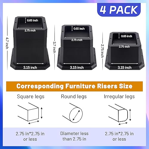 Miniatura 3 de BTSD-home Elevadores de cama de 3 o 2 pulgadas, elevadores de muebles resistentes ajustables para dormitorio, elevadores de mesa, escritorios,